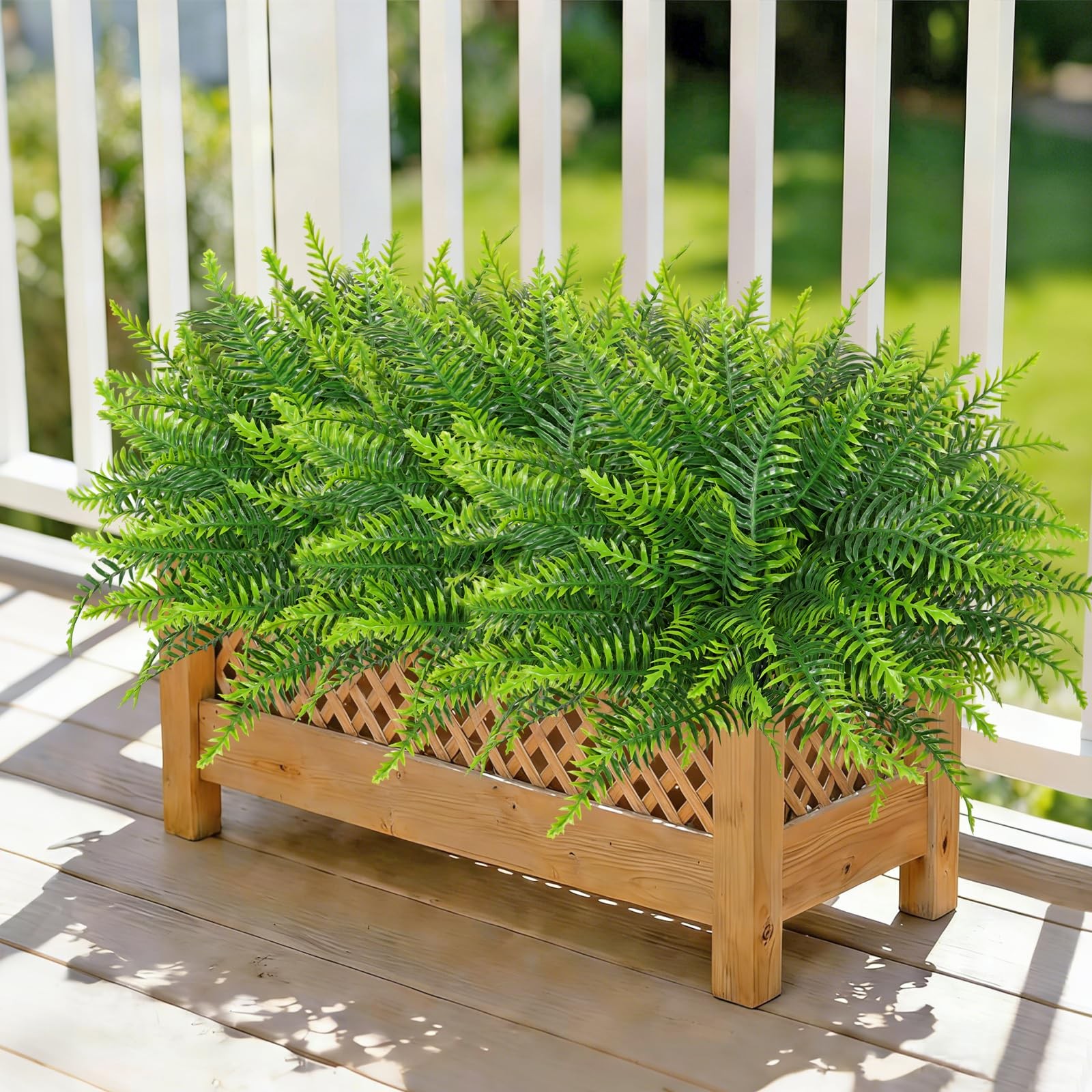 12 Bundles Artificial Plants Outdoor Faux Boston Fern 17.7 Inch Long Length A…