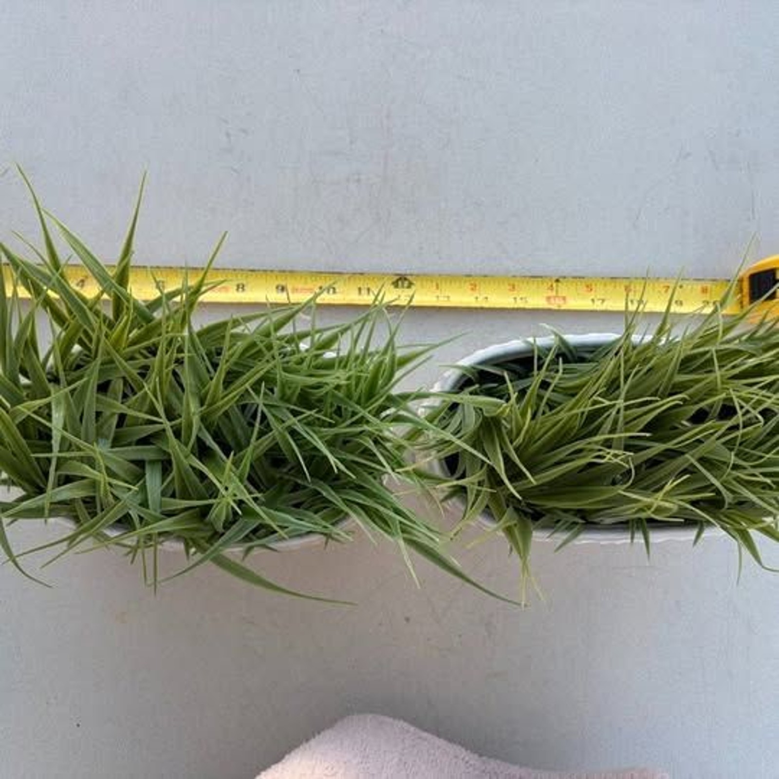 2 – 12″ x4″ ceramic planters with plastic grass