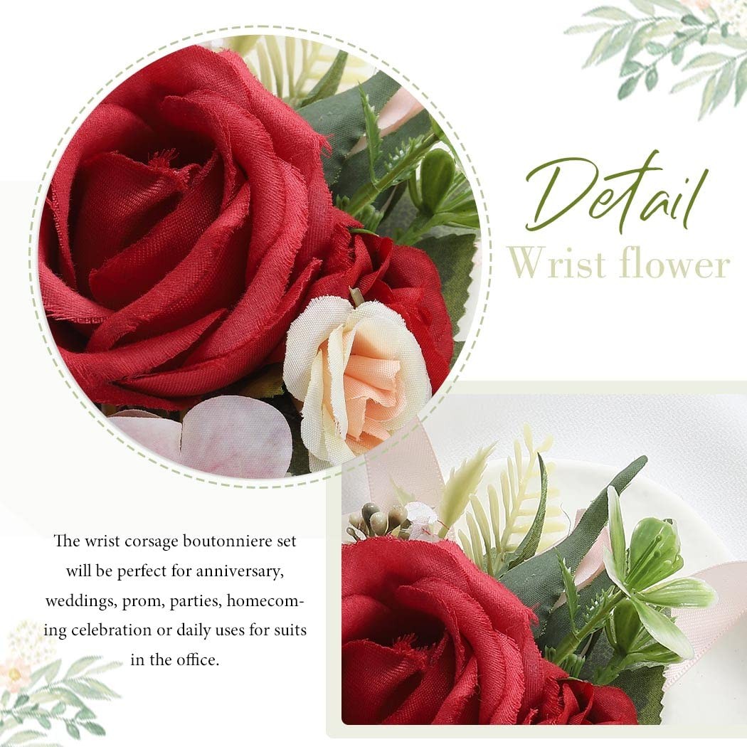 Prom Corsage Wristlet Red Rose Wrist Floral Decoration Women Girls ARed