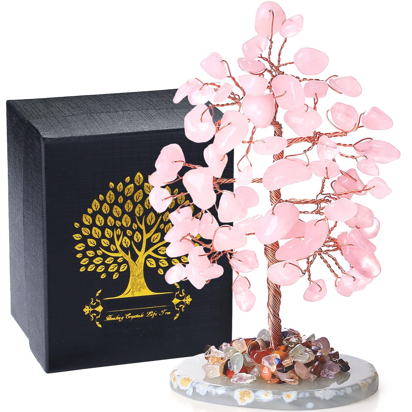 Rose Quartz Crystal Tree Natural Healing Crystals Tree Copper Wire Life Agate…