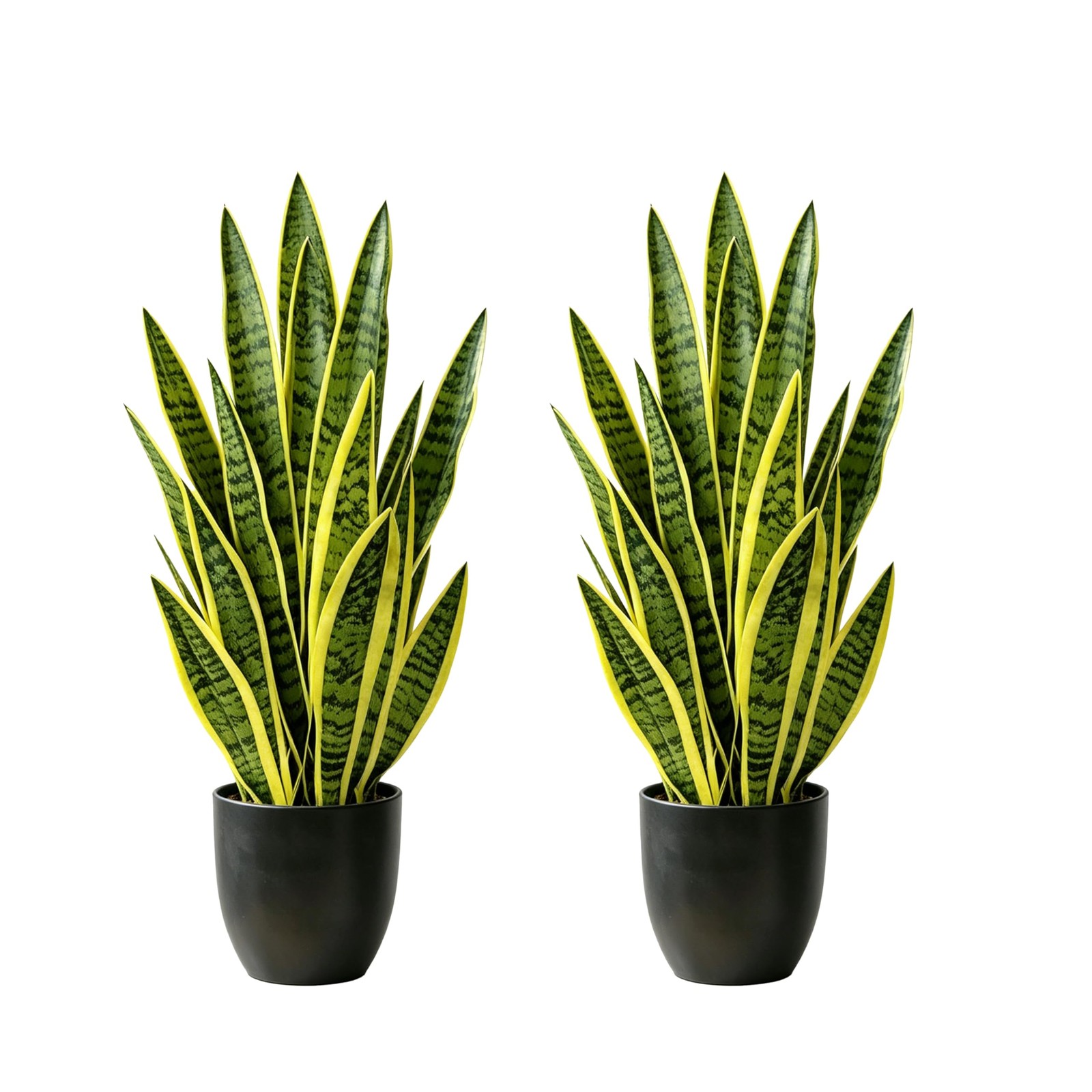 Artificial Snake Plant 2.3FT-2PCS, 27” Sansevieria Plant with Black Pot, Low…