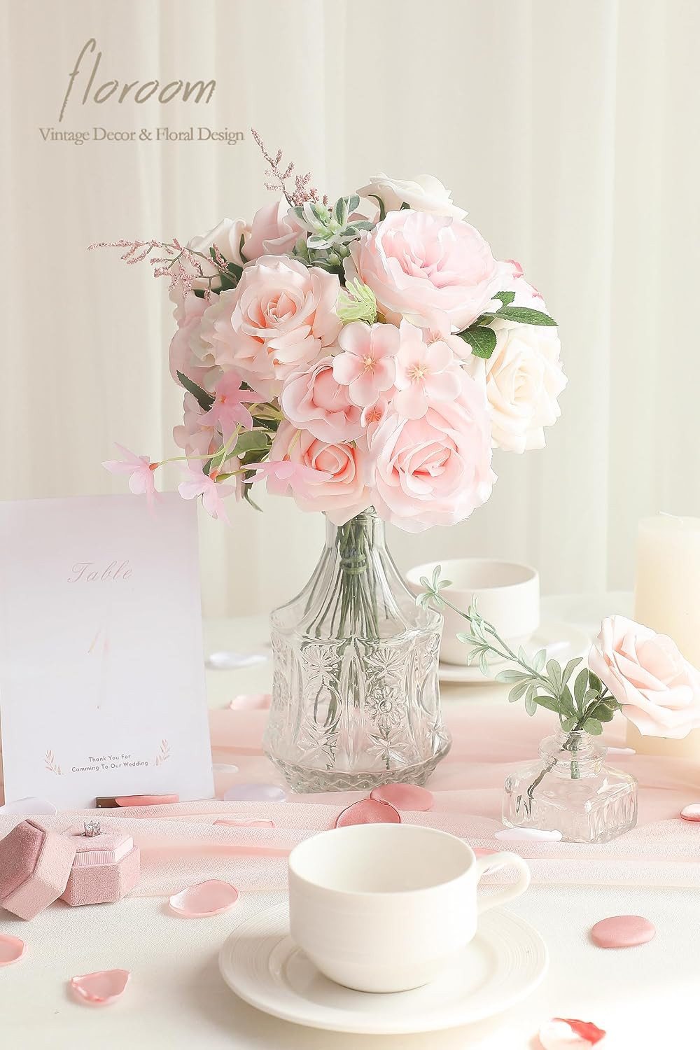 Cream Blush Artificial Flowers Fake Roses Peonies and Greenery Combo Box Set for