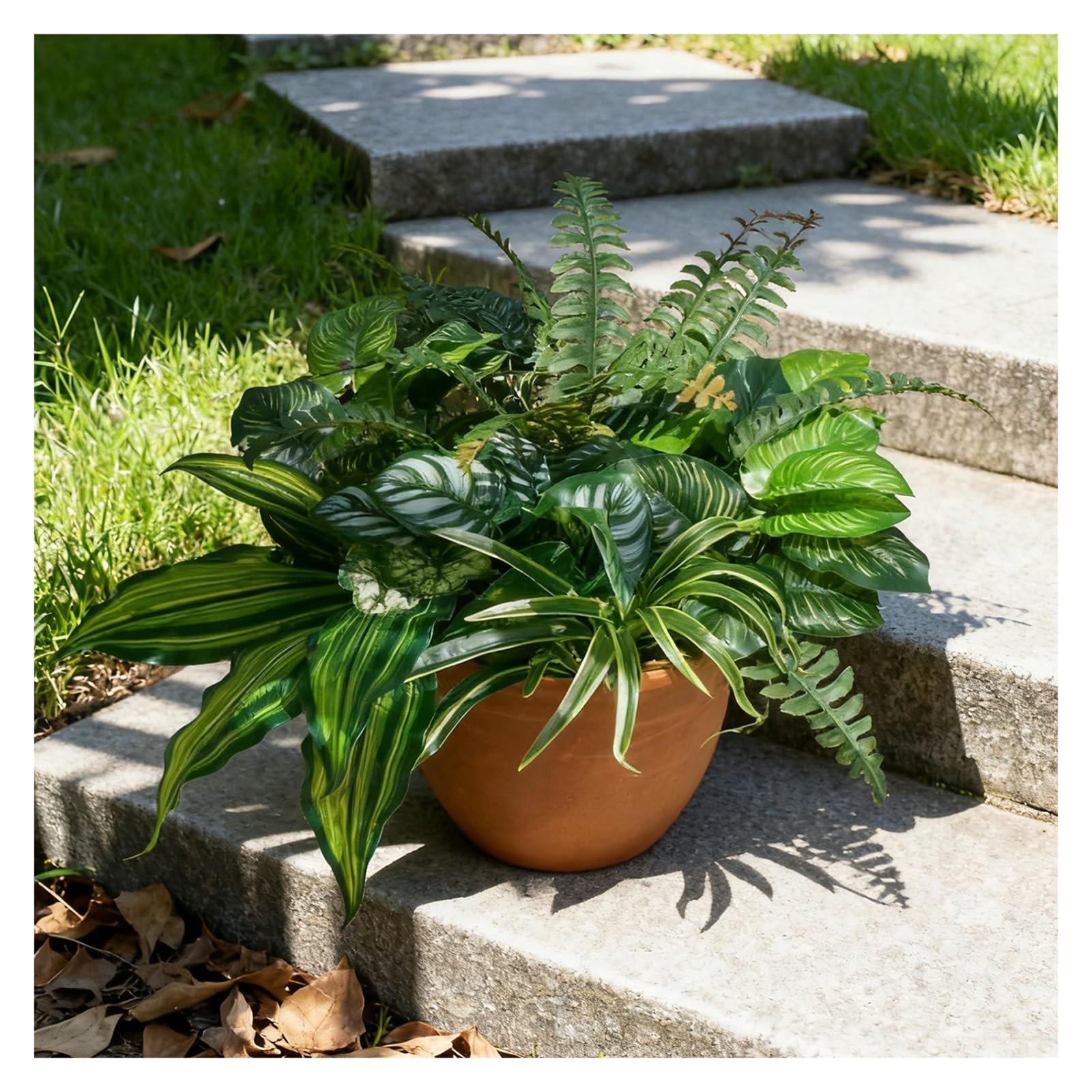 Large Realistic Faux Outdoor Plants, Artificial Greenery Set with Silk Leaves…