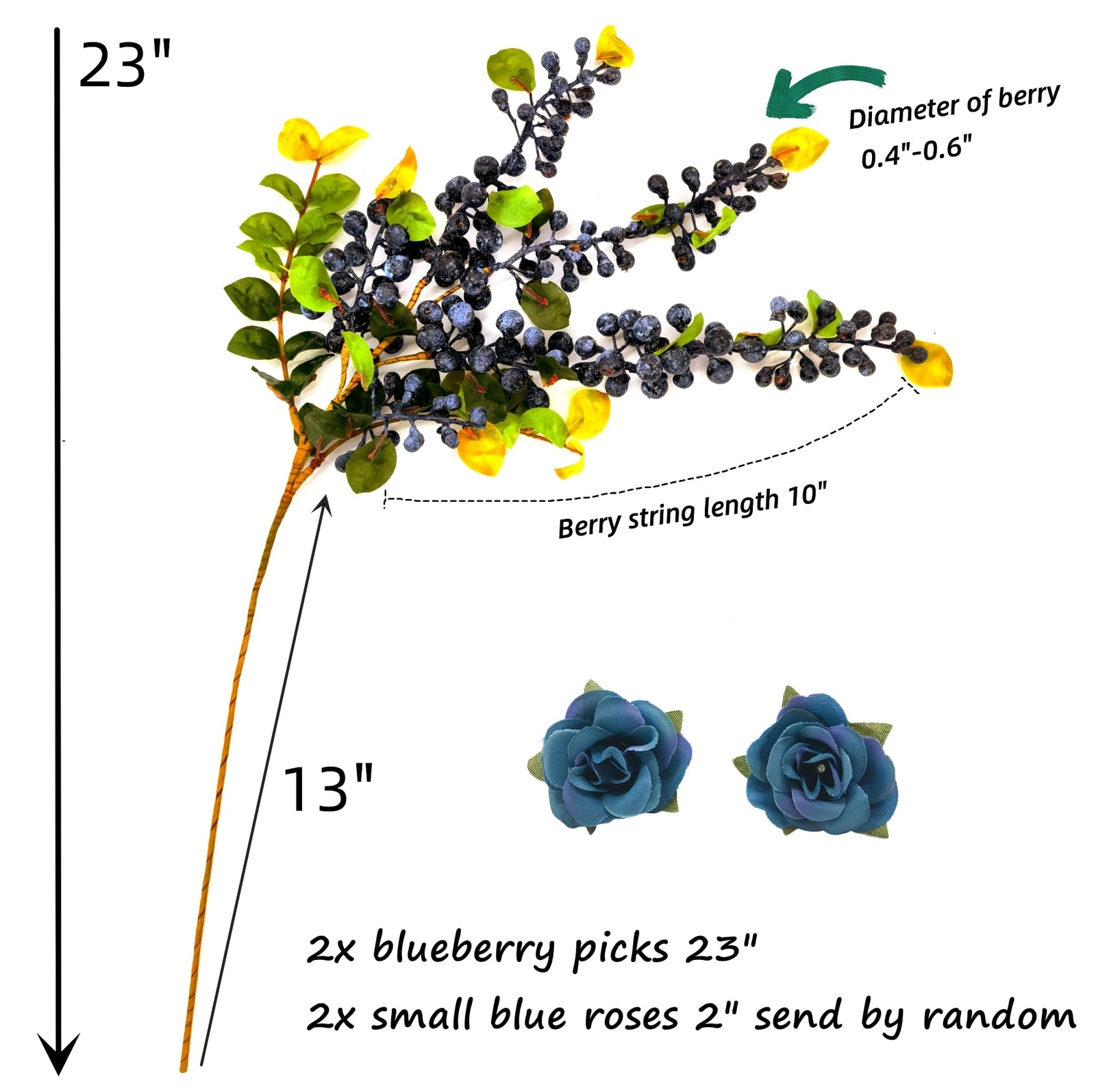 2 Pcs Artificial Berries Plastic Foam Blueberry Christmas Picks Floral Arrang…