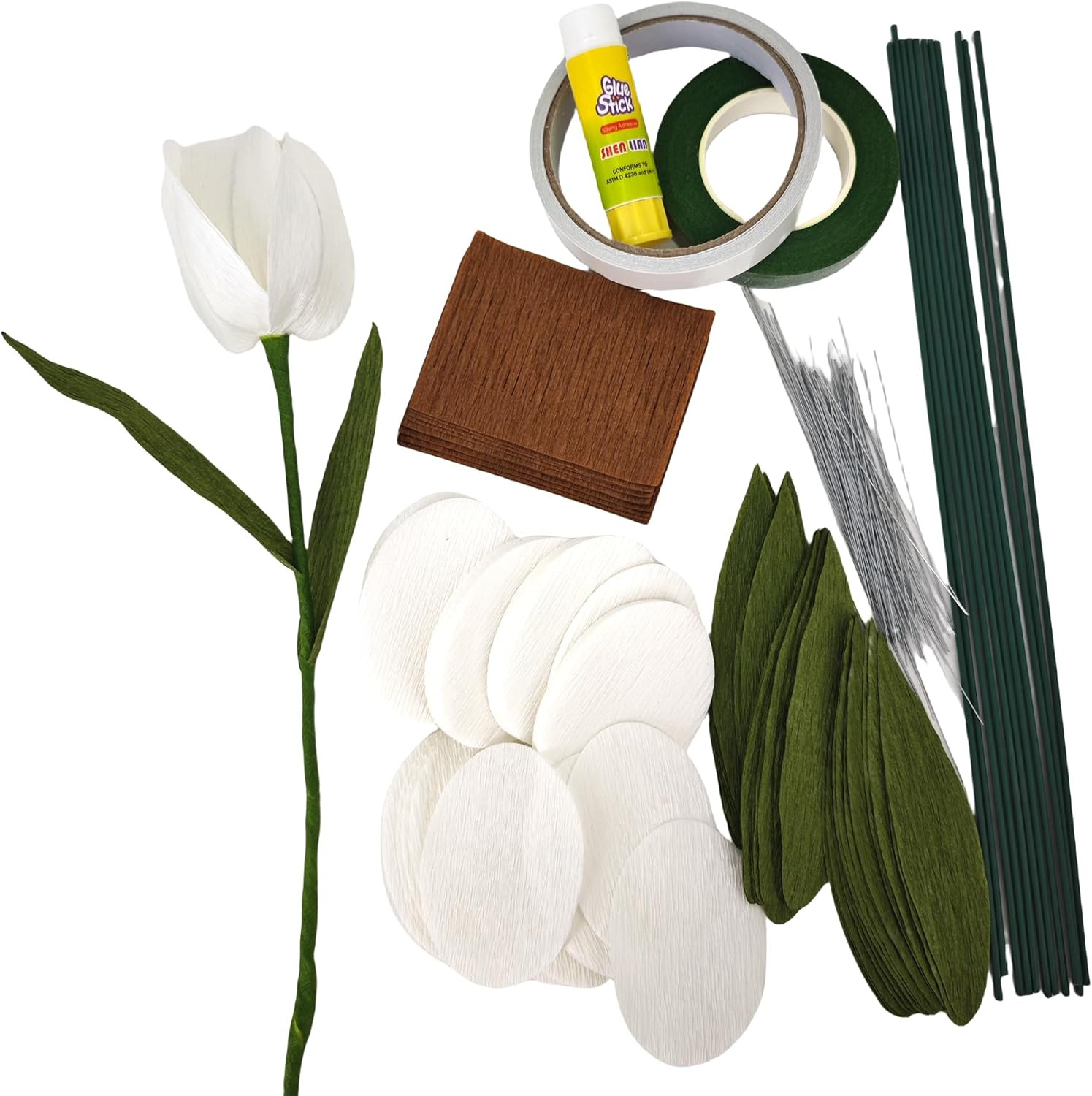 White Tulip Bouquet DIY Crepe Paper Flower for Home Decor, Wedding Centerpieces
