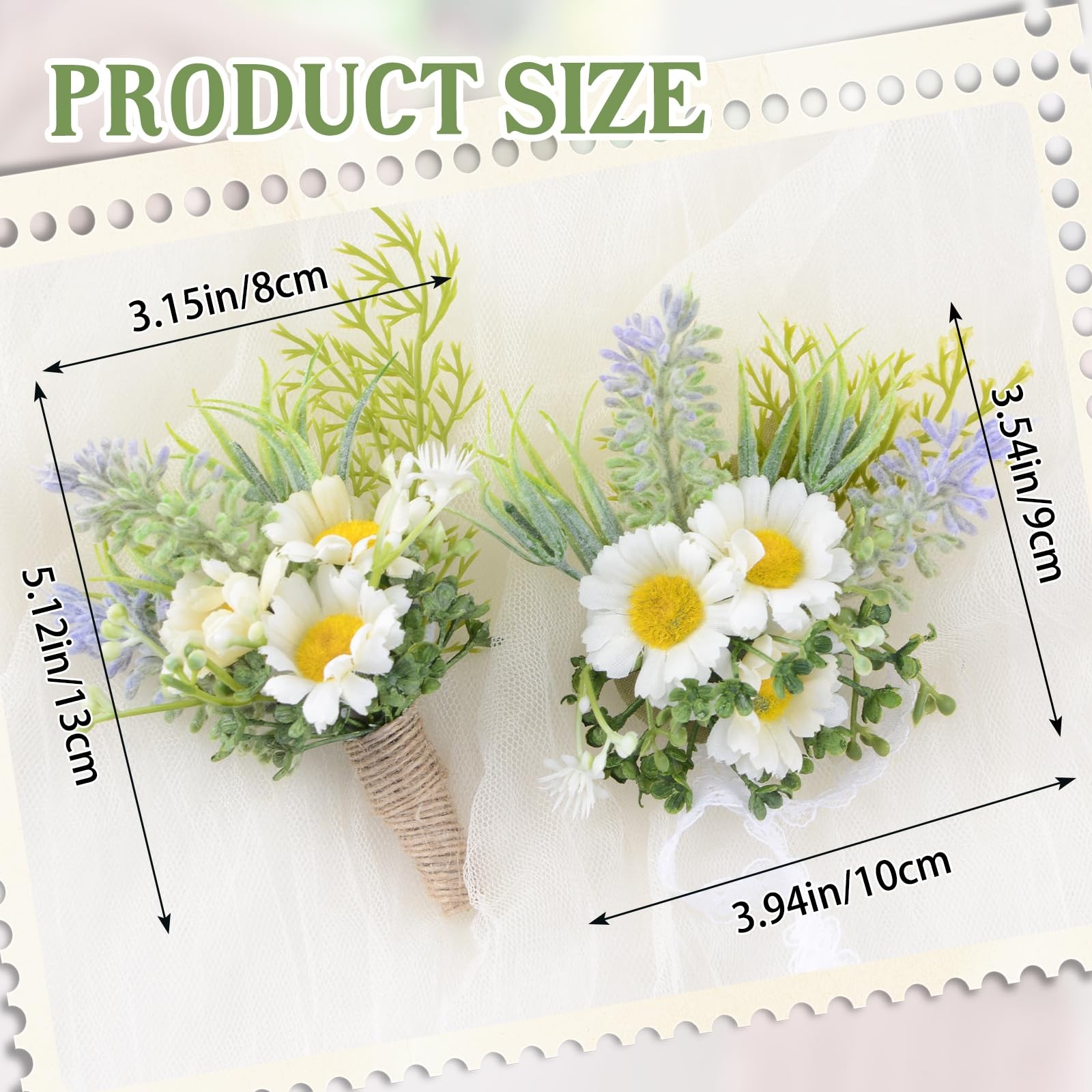2Pcs White Daisy Corsage Wrist Flower Set Artificial Hand Flower and Boutonni…