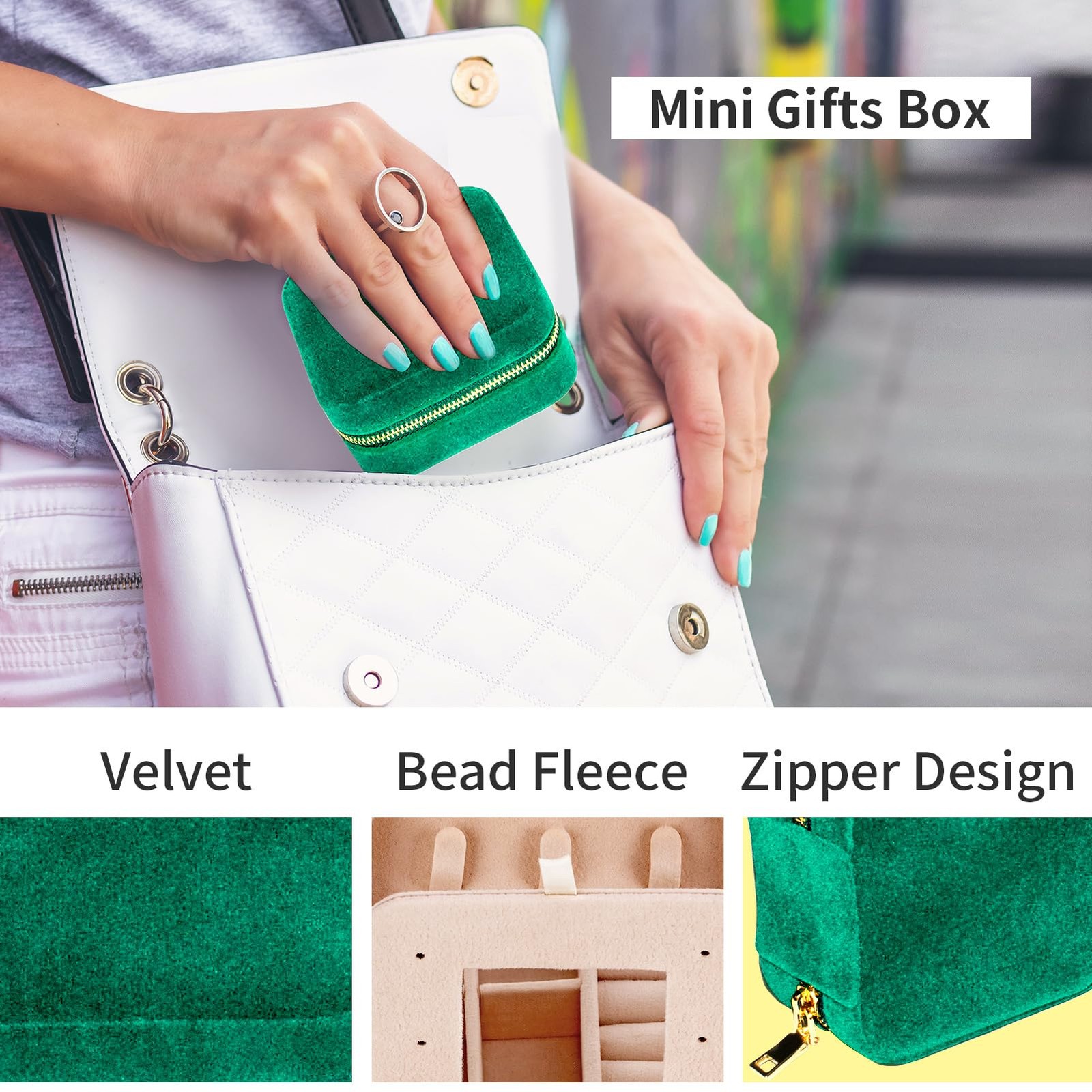 Travel Velvet Jewelry Box with Mirror, Mini Gifts Case for PlushVelvet-Green