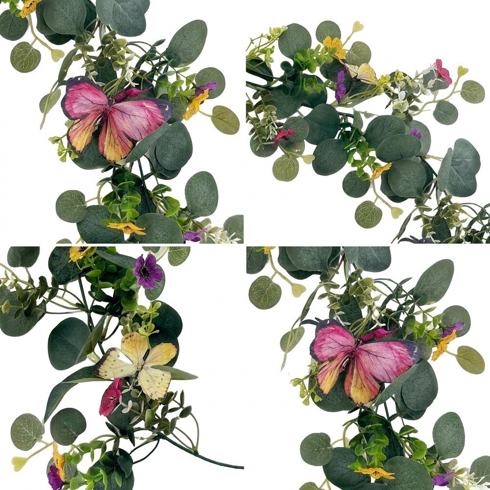 Artificial Eucalyptus Wreath with 3D Butterfly for Spring Summer Decor