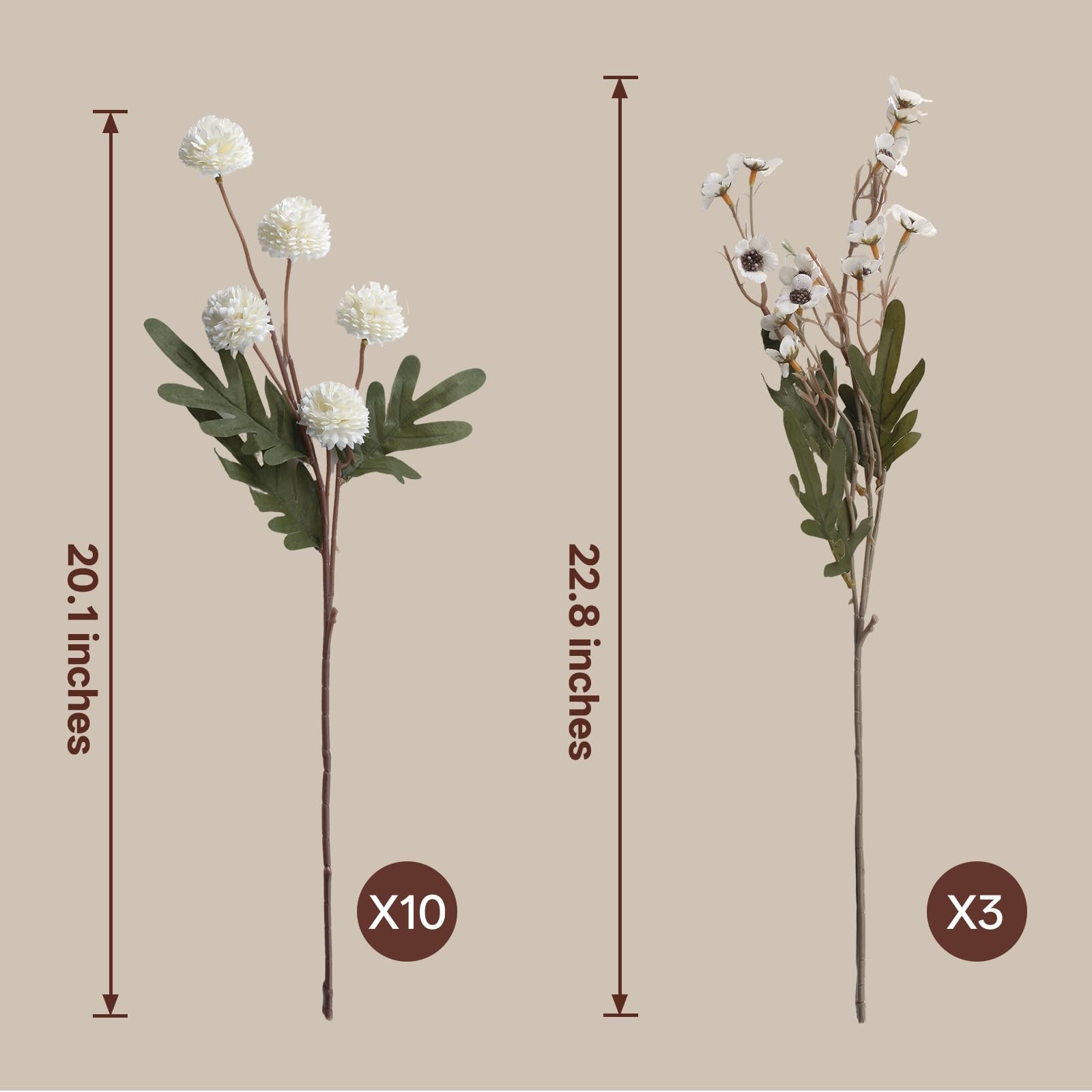 13Pcs Faux Kiku Flowers for Vase – Long Stem Artificial Flowers with Wax, Fak…