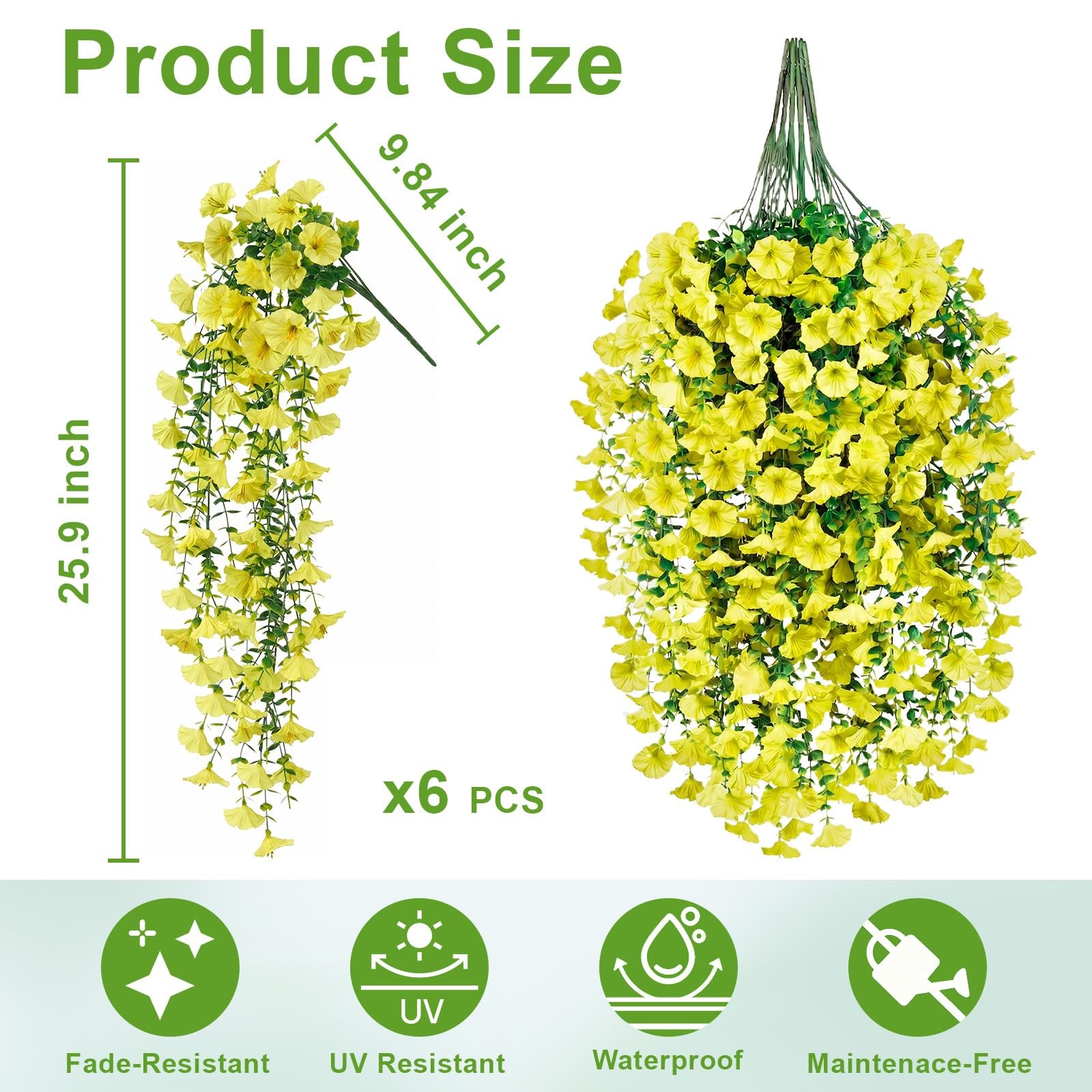 Artificial Flowers for Outdoors, 6-Pack 420 Blooms UV Resistant Hanging Morni…