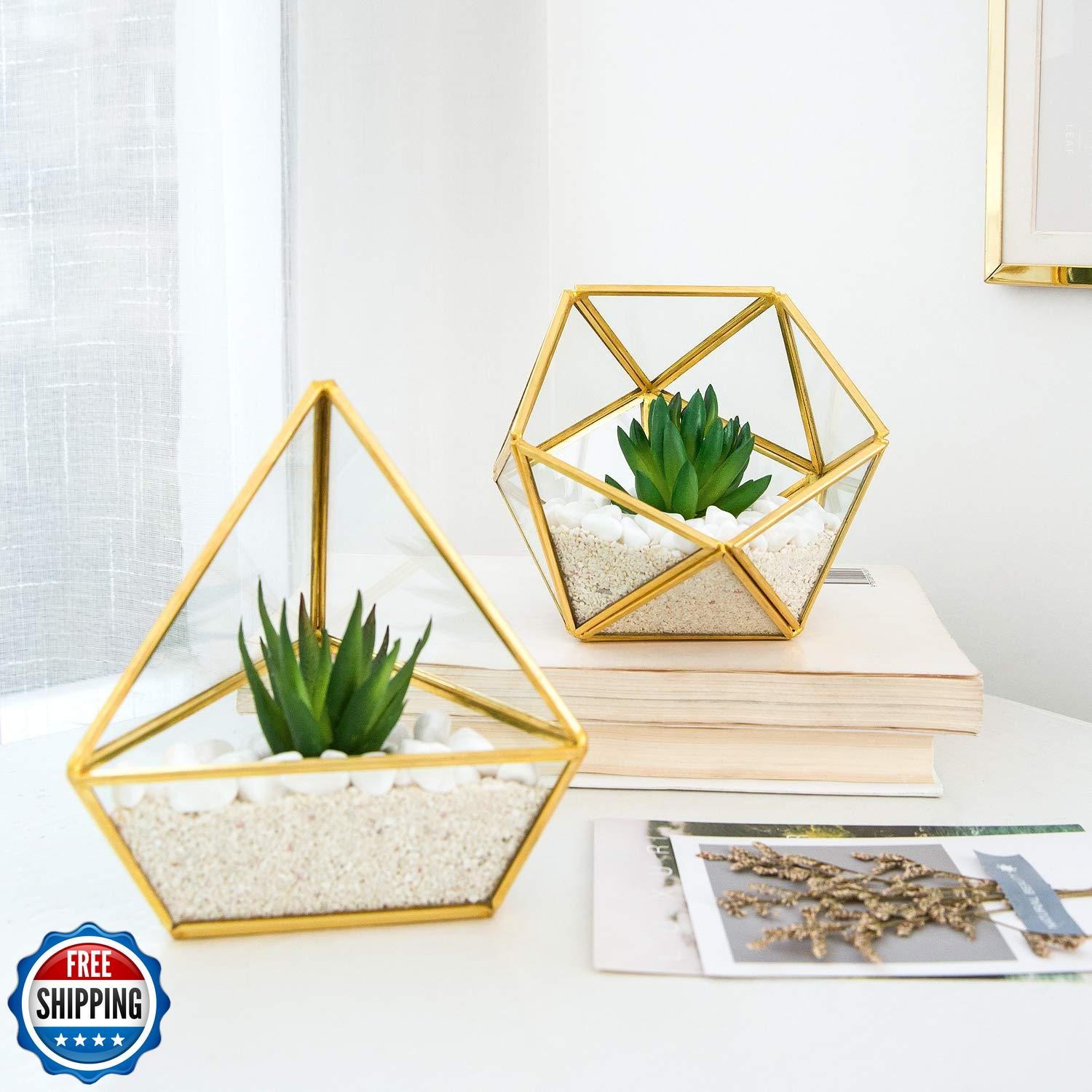Mkono 4 Inches Mini Glass Geometric Terrarium Container Set of 3
