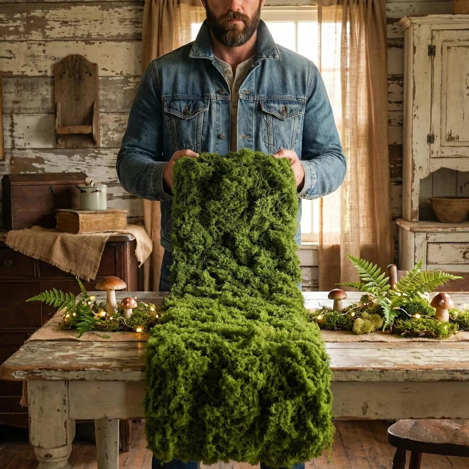 Fake Moss Mat Artificial Moss Roll – 12″ X 71″Cloud Soft Feel Moss Table Runner