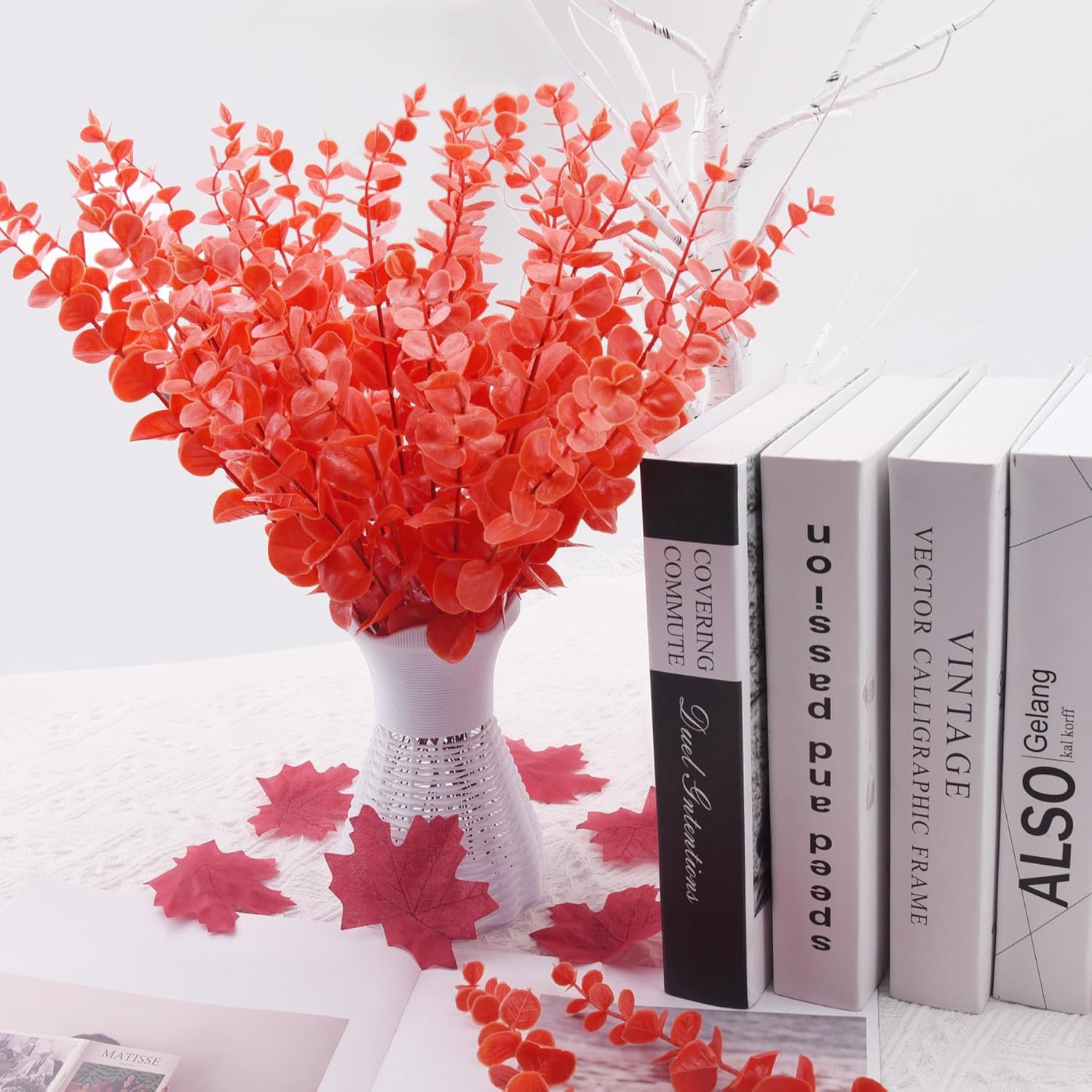 36 Pcs Orange Artificial Eucalyptus Stems 15″ Faux Eucalyptus Branches | Artific