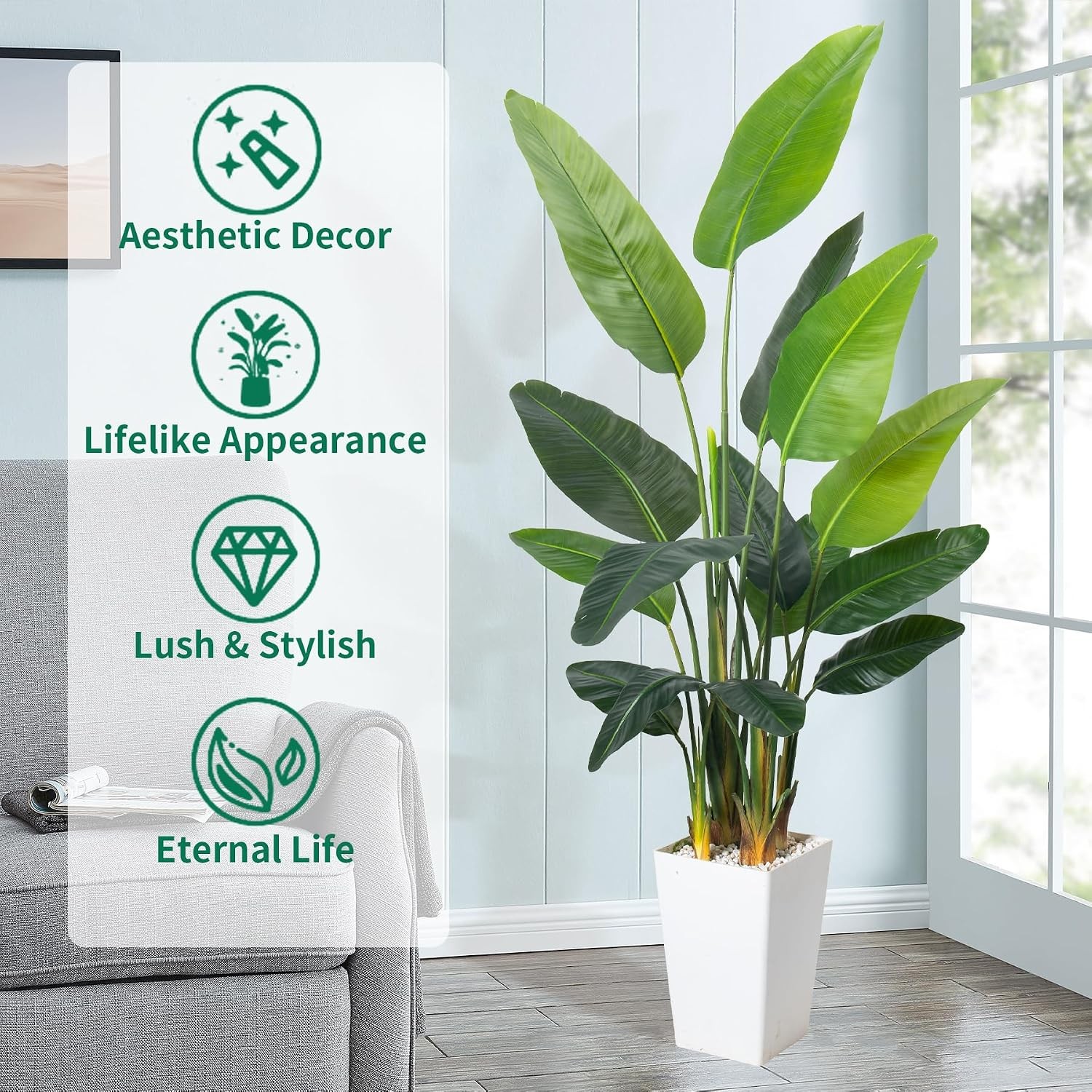 Bird of Paradise Plant Artificial 7ft,Faux Plants Indoor with White Planter,Fake