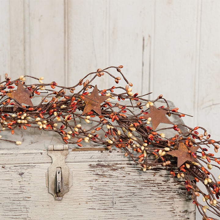 Pip Berry W/ Rusty Stars Garland Pumpkin Spice 40″ L – Autumn Orange Ivory Gold