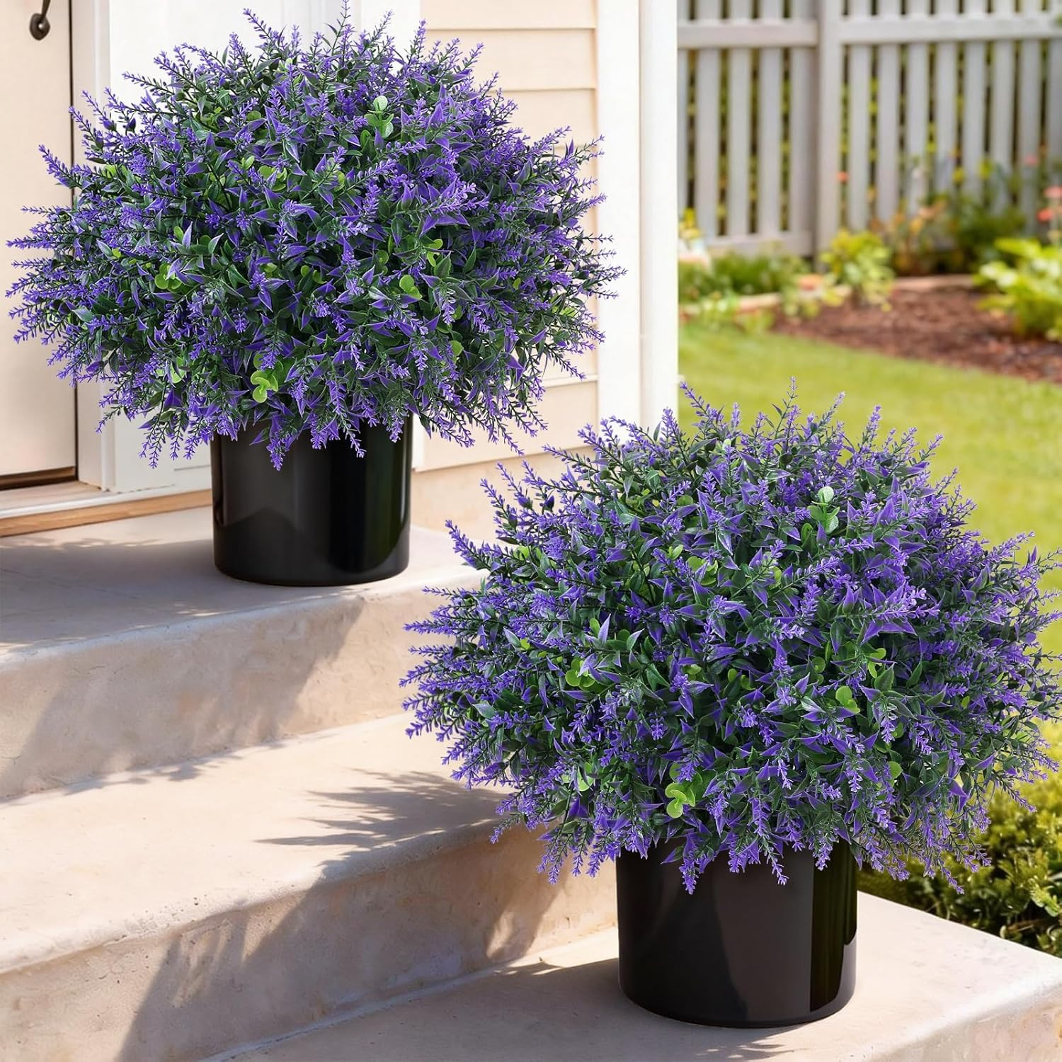 Set of 2 UV-Protected Eucalyptus & Lavender Topiary Trees for Home Decor