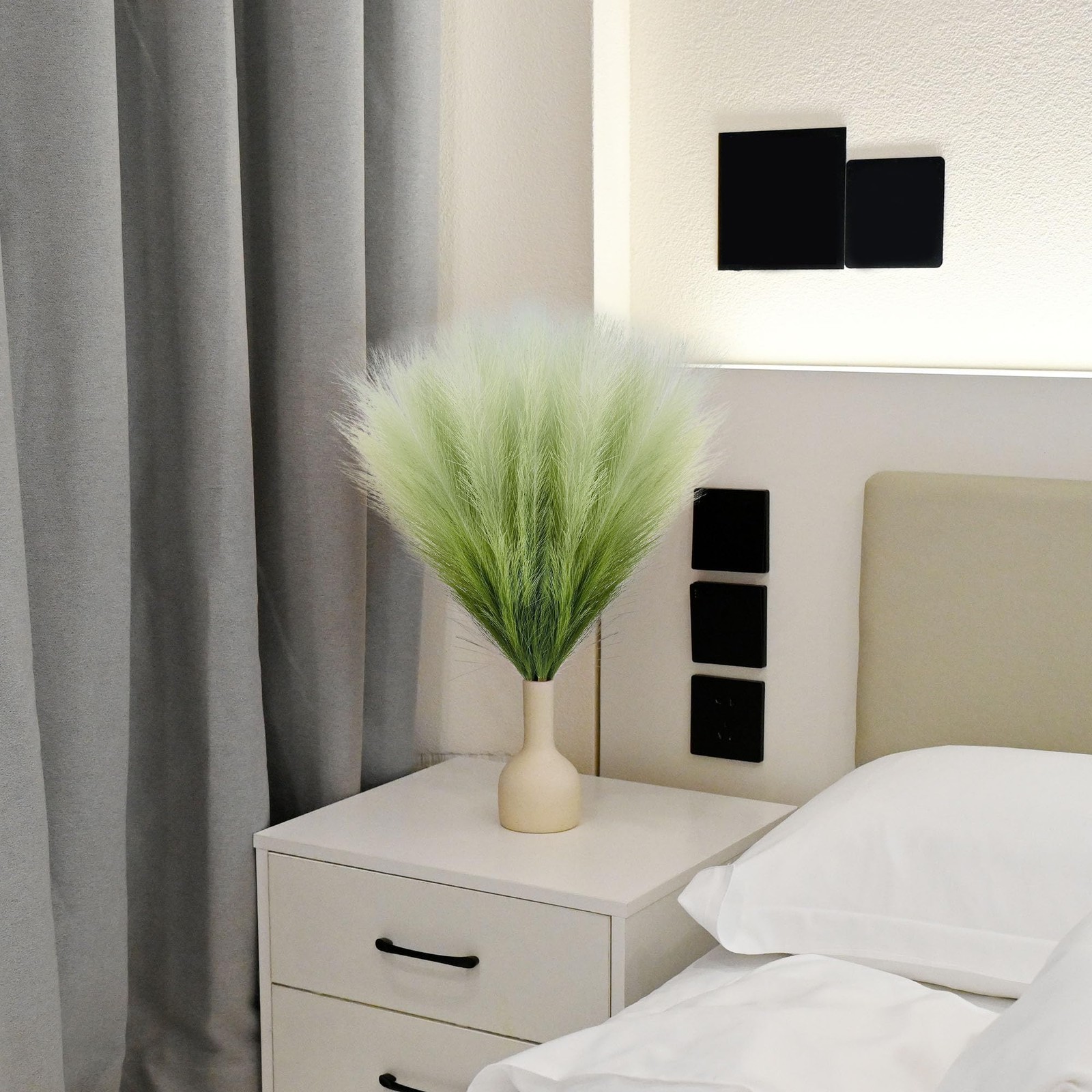 6 PCS Faux Pampas Grass Arrangement – 18″/45cm Artificial Fluffy Pompous Gras…