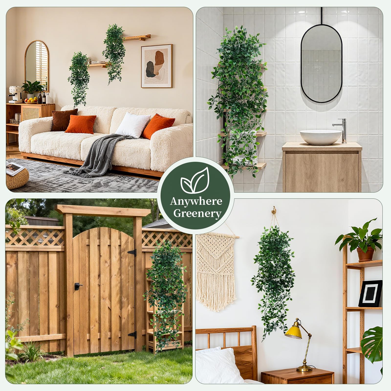 Artificial Hanging Plants for Shelf, 2-Pack Fake Potted Greenery Faux Mandala…