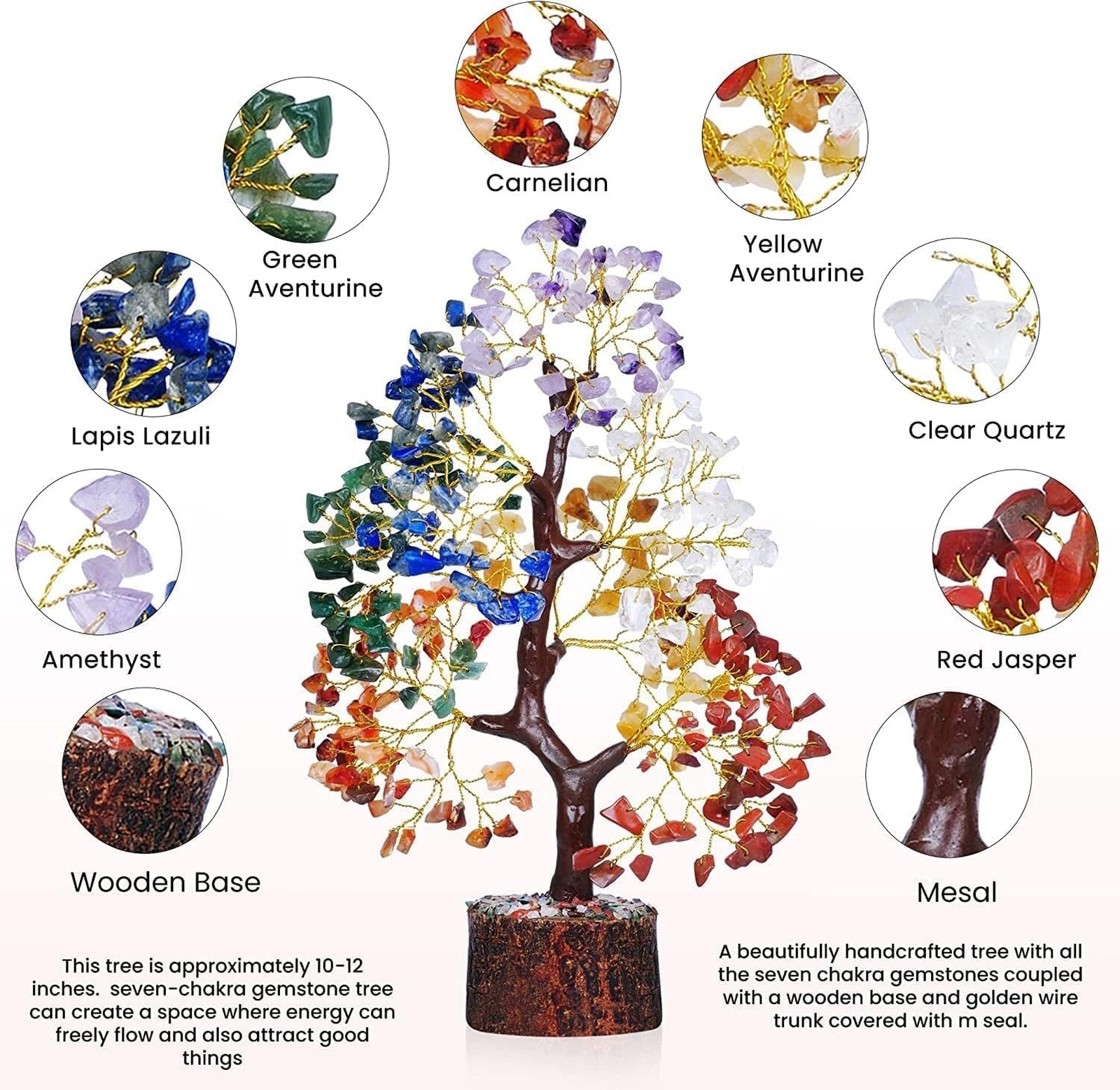 7 Chakra Crystal Tree Handcrafted Healing Stones Feng Shui Home Decor Meditation