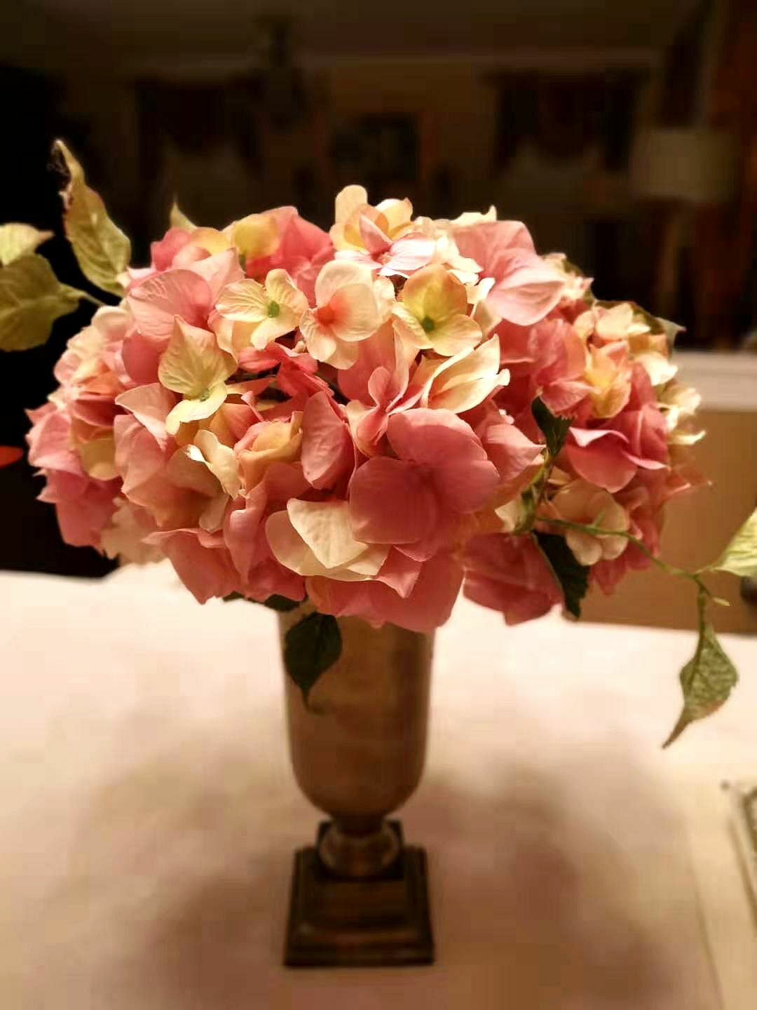Gold Vase with Pink Flowers