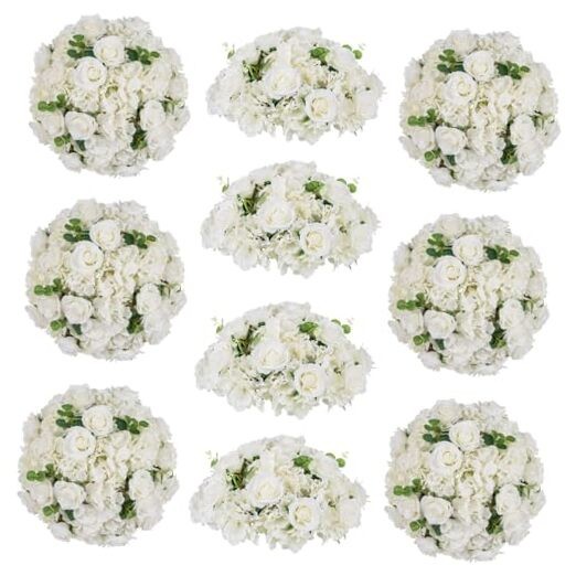 Flowers Balls for Centerpieces: 10 PCS 14.2″ Diam 14.2″ Diam – 10 PCS White