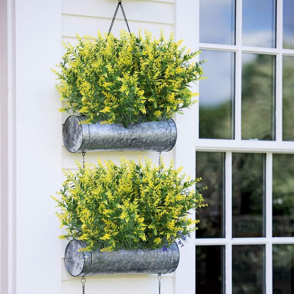8 Bundles Artificial Yellow Flower Lavender Fake Plants for Outdoor Garden Decor