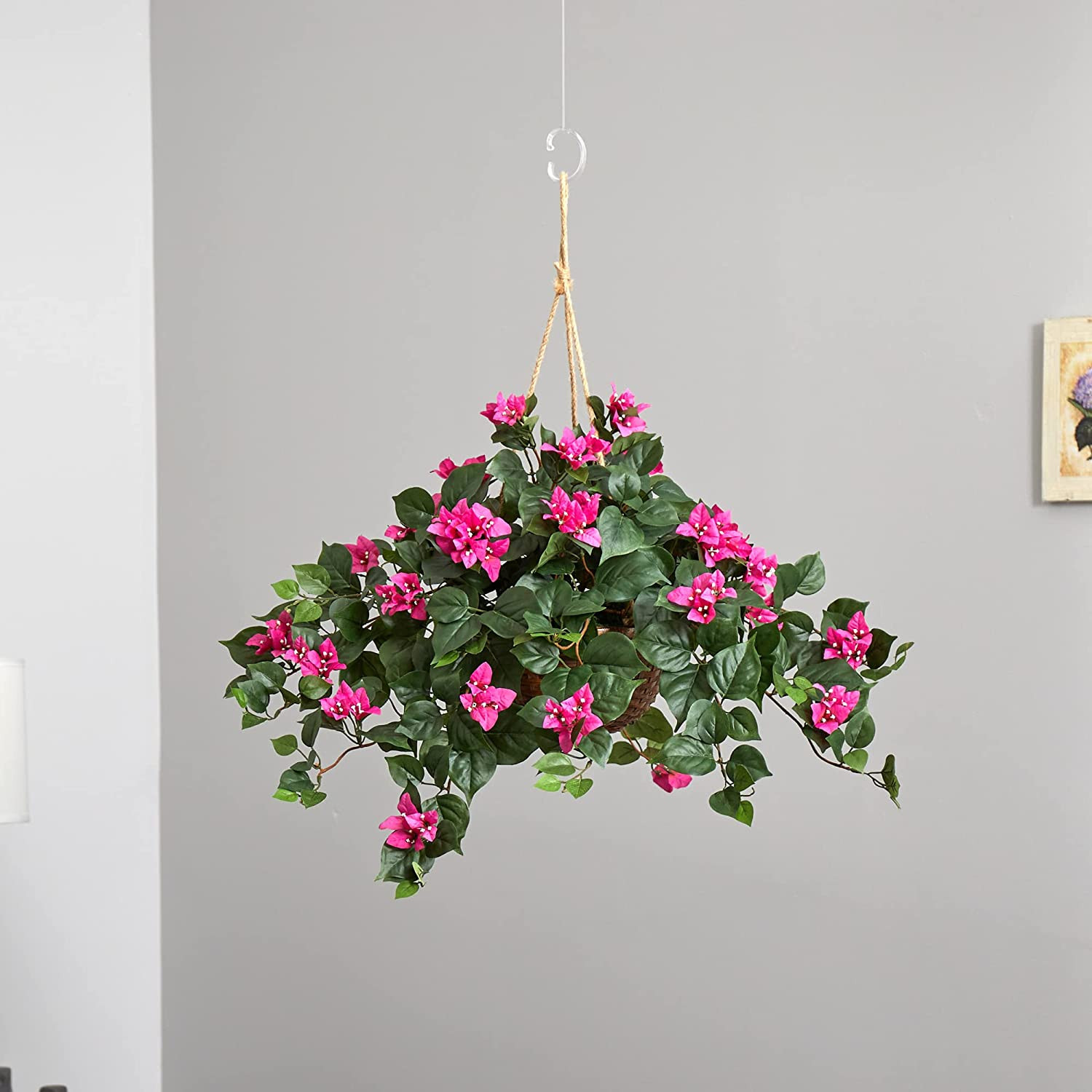 Bougainvillea Basket Silk 1 Artificial Hanging Plant, 32 X 32 X 24, Green, Pink