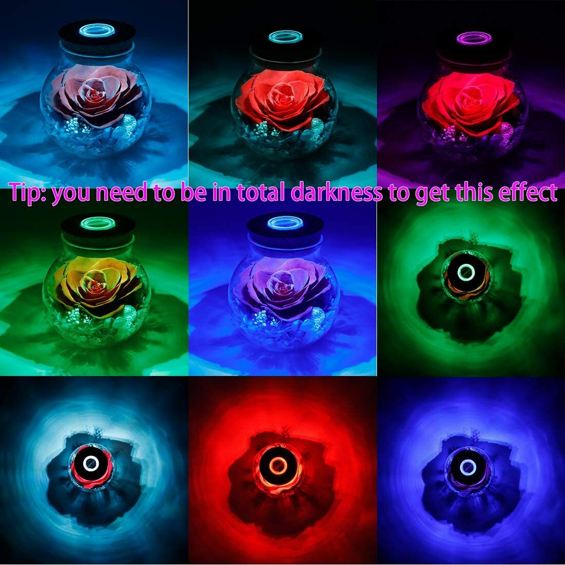Preserved Real Roses with Colorful Mood Light Wishing Bottle Eternal Rose Gifts