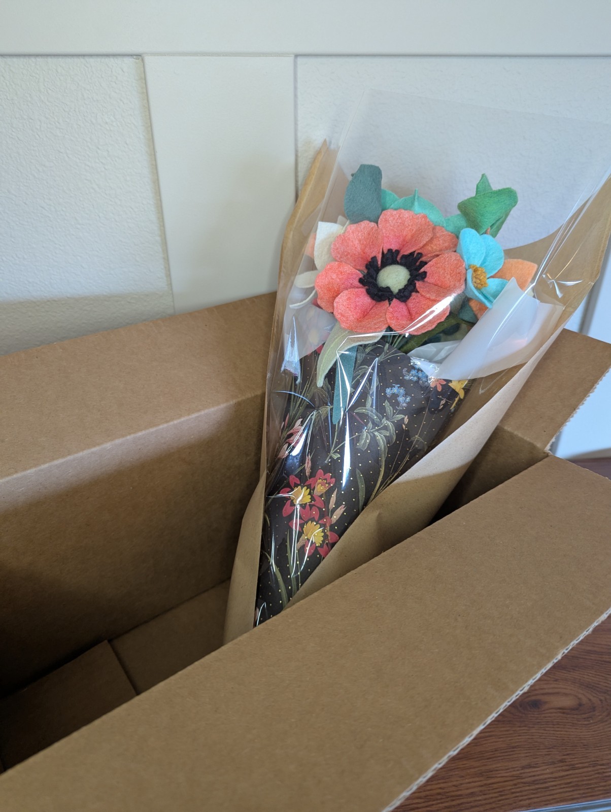 Beautiful Hand Cut Wool Blend Felt Flower Bouquet Gift Wrapped/Great Gift Idea!