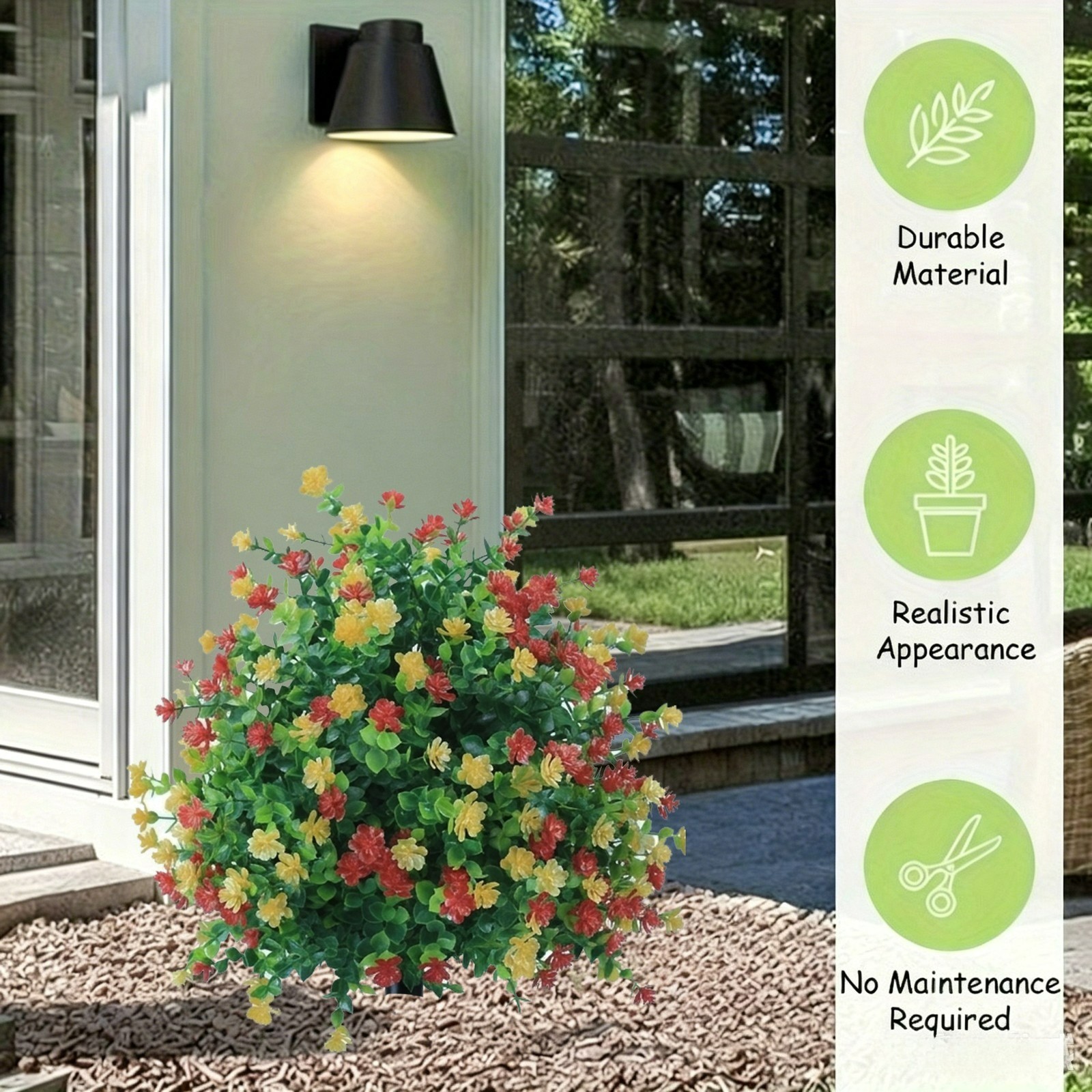 Red Yellow Artificial Fake Flowers with Stake Home Garden Outdoor Garden Decor
