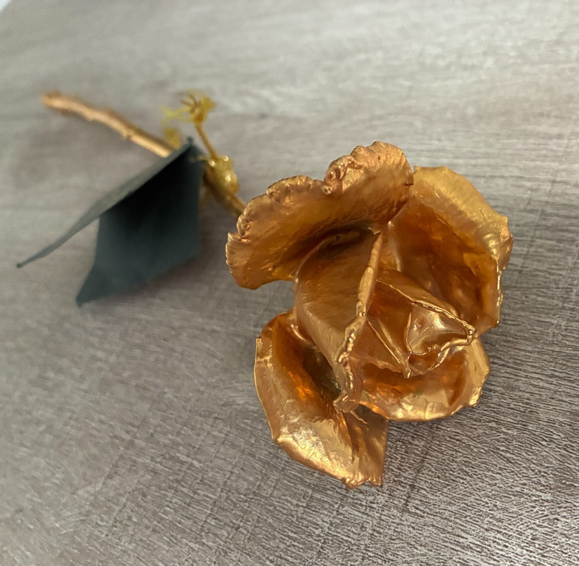 24K Gold Finish Dipped Real Rose ~ Original Tag 1993 ~ Made in USA ~ 10.5″ Long