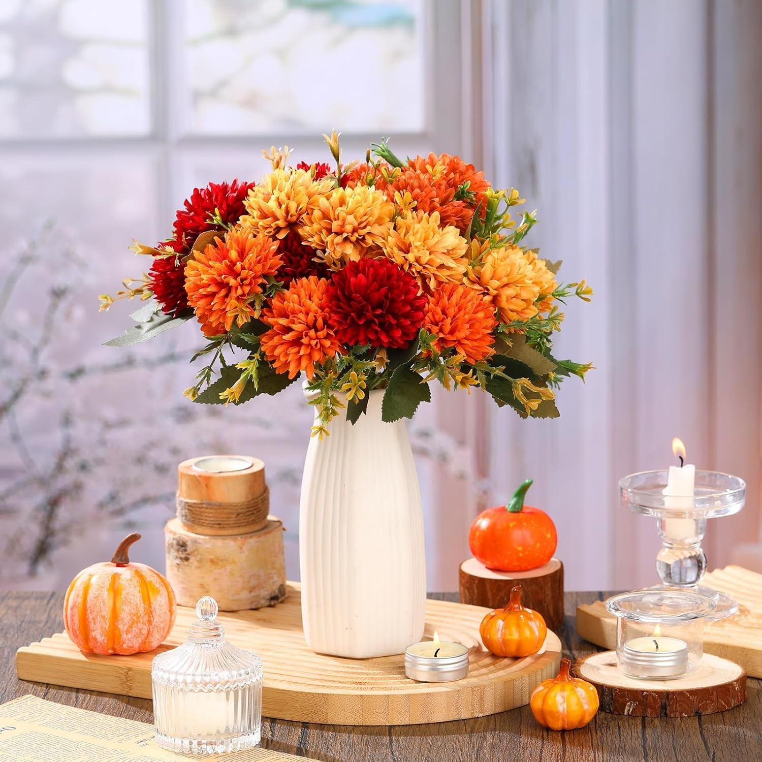 12 Pcs Vibrant Fall Artificial Chrysanthemums – Perfect for Elegant Home Decor