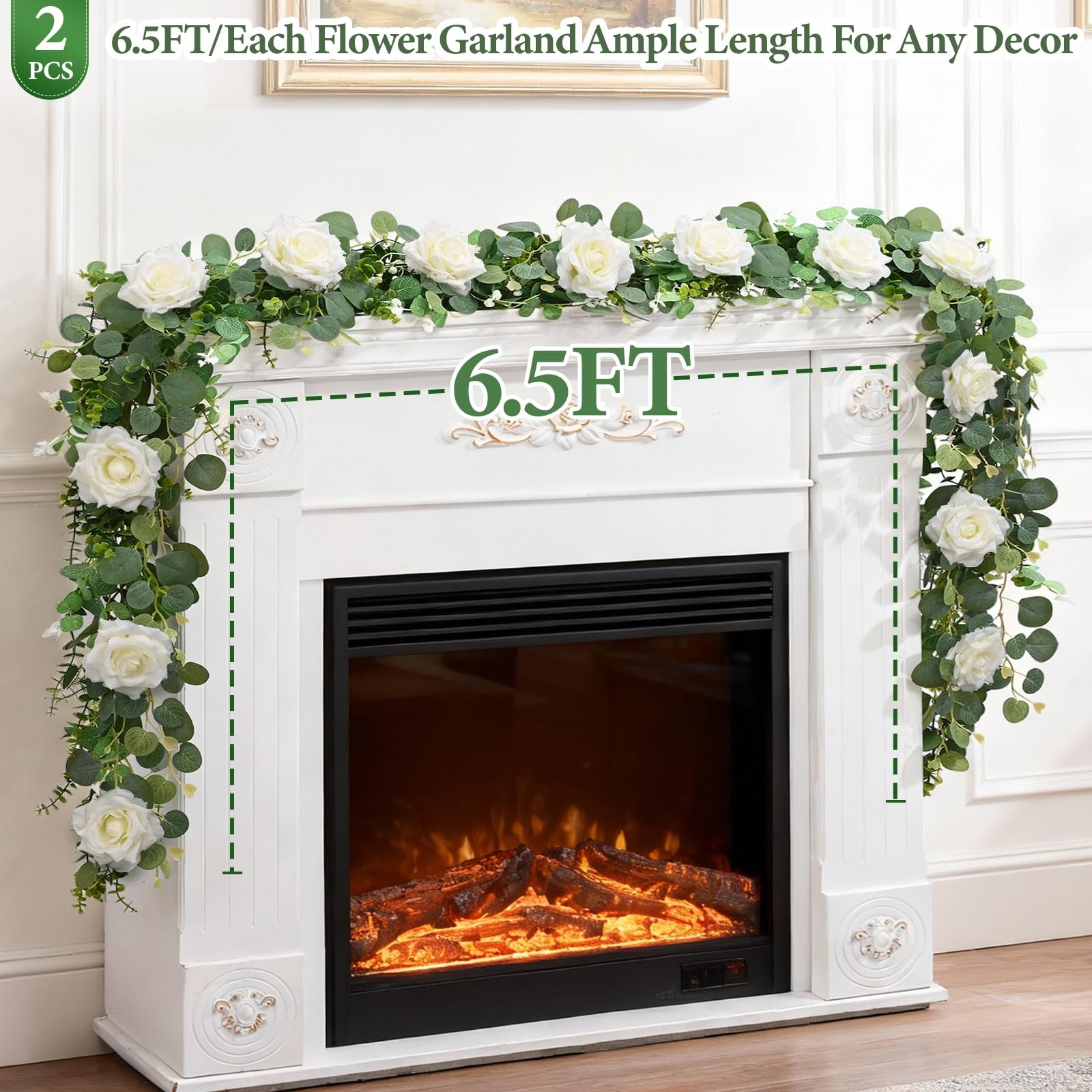 2Pcs 13 FT Artificial Flower Garlands Real Touch Fake Floral Silk White Rose …