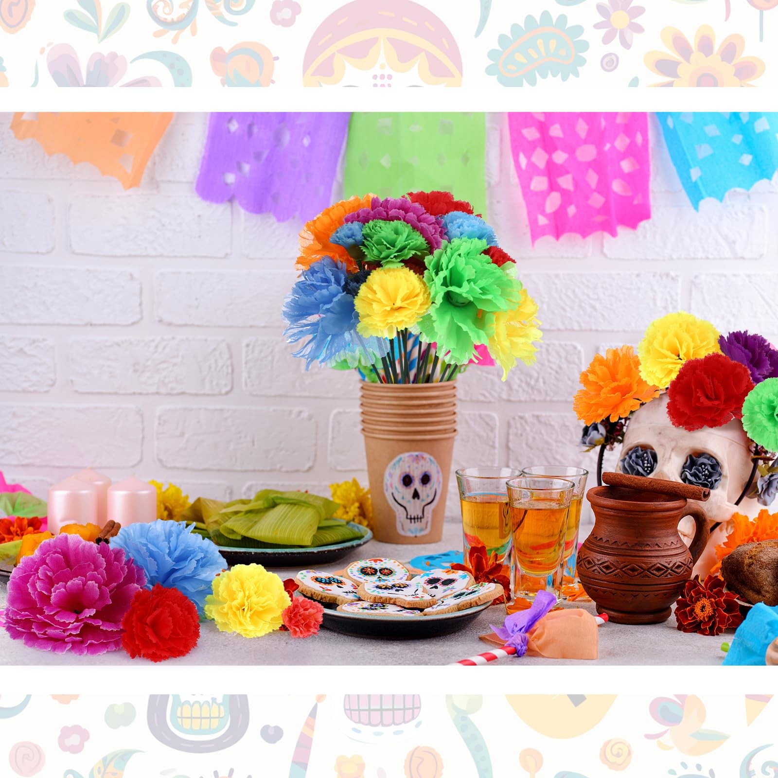 72 Pcs Mexican Marigold Flower Bulk, Artificial Fiesta Party Decorations, Sil…