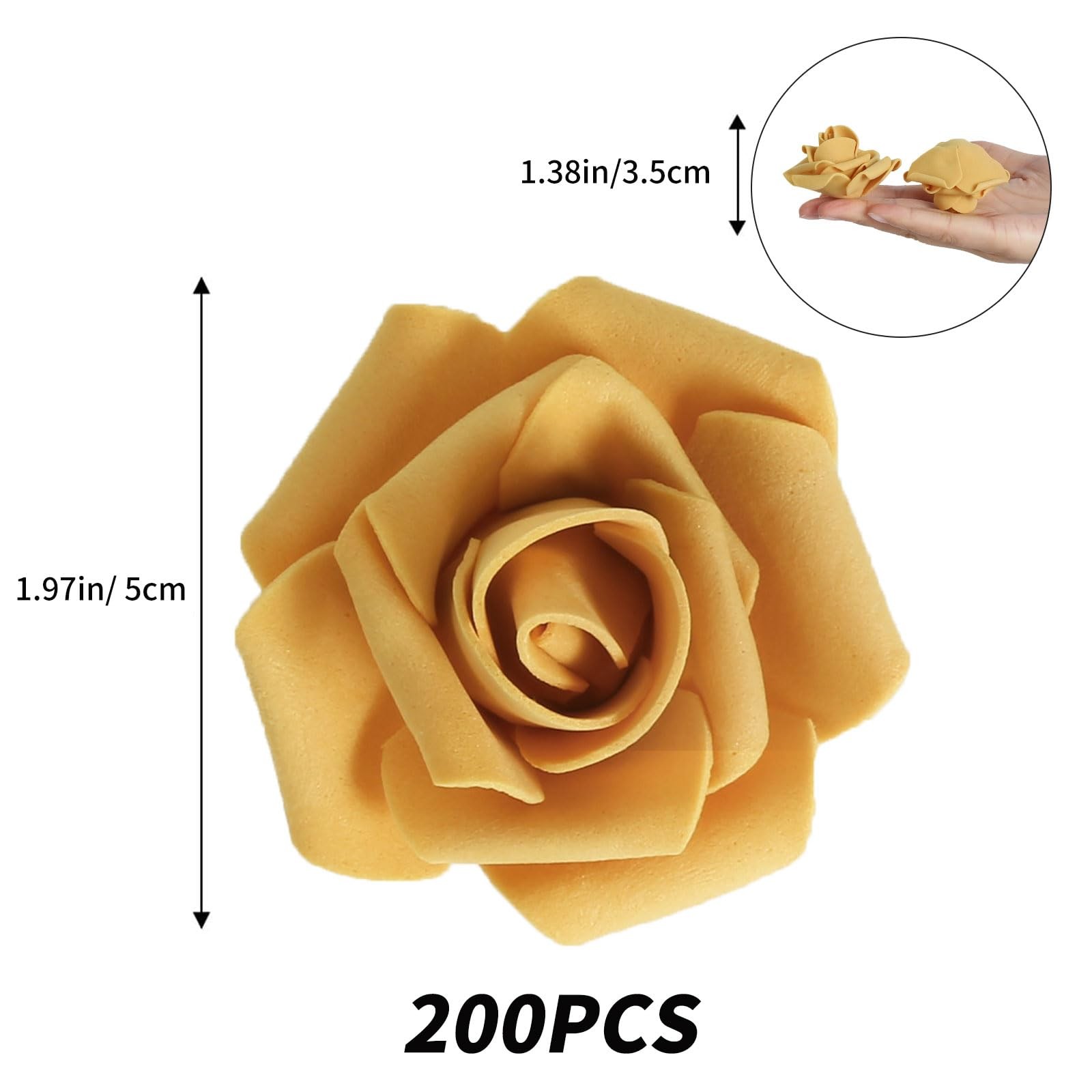 200 PCS Gold Yellow Foam Rose Flower Heads 1.97 Inch DIY Wedding Decoration
