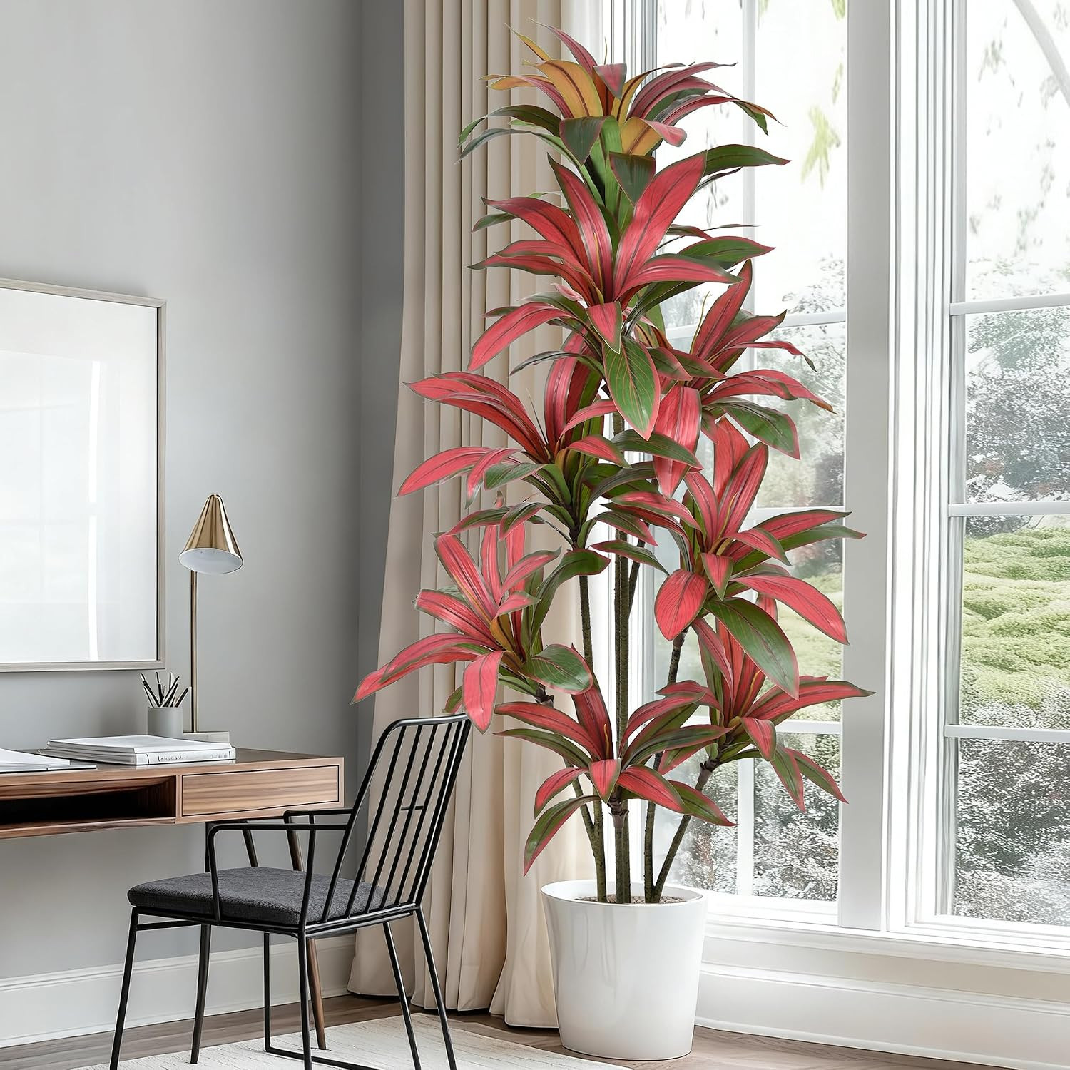 6FT Lifelike Artificial Dracaena Tree with Red Ti Leaves for Home & Office Decor