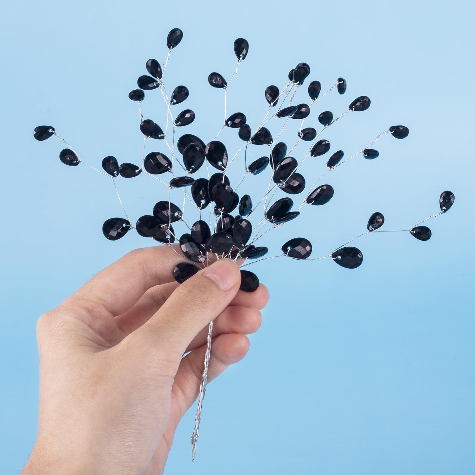 9 PCS Black Floral Acrylic Crystal Flower Branches Bead Drop Bouquets Decor