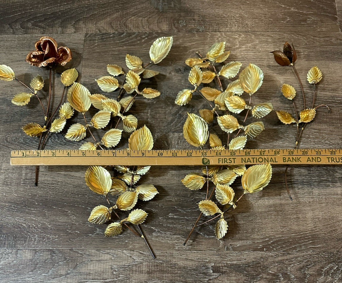 Metal Leaf Sculptures Wall Hangings Flower Floral Vintage Decor 80s 90s