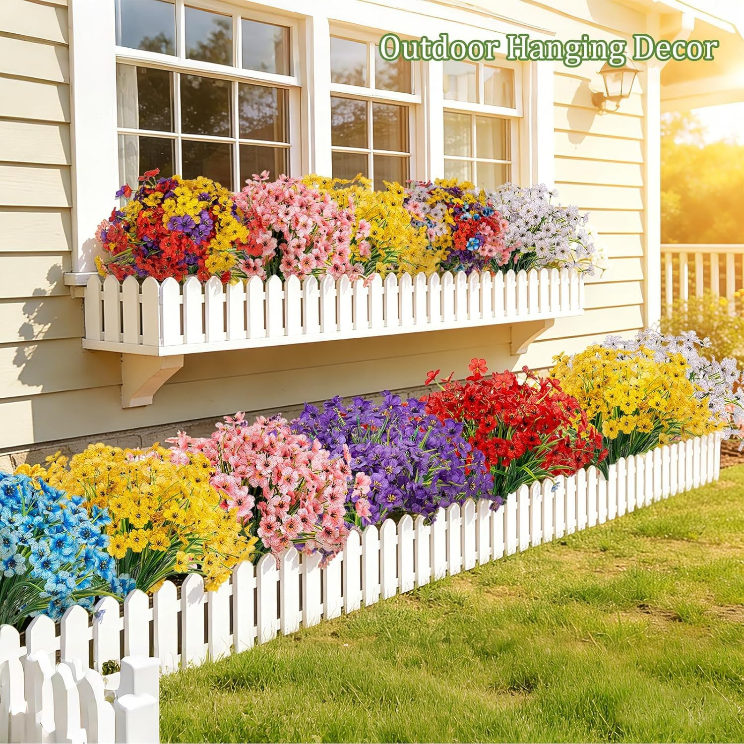 24 Bundles Artificial Flowers UV Resistant, Fake Silk Flowers Bulk for Outdoor I