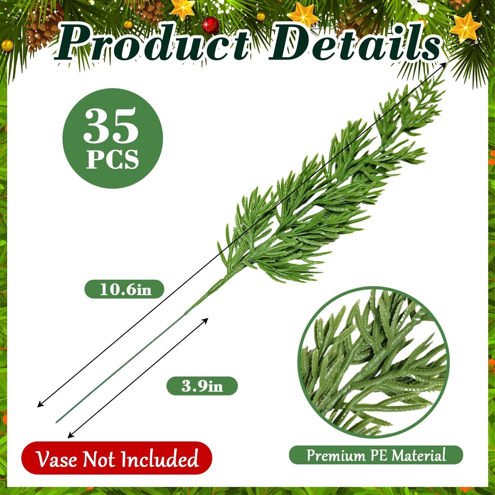 45 PCS Artificial Norfolk Pine Stems with Red Berries Decor, Christmas Greene…