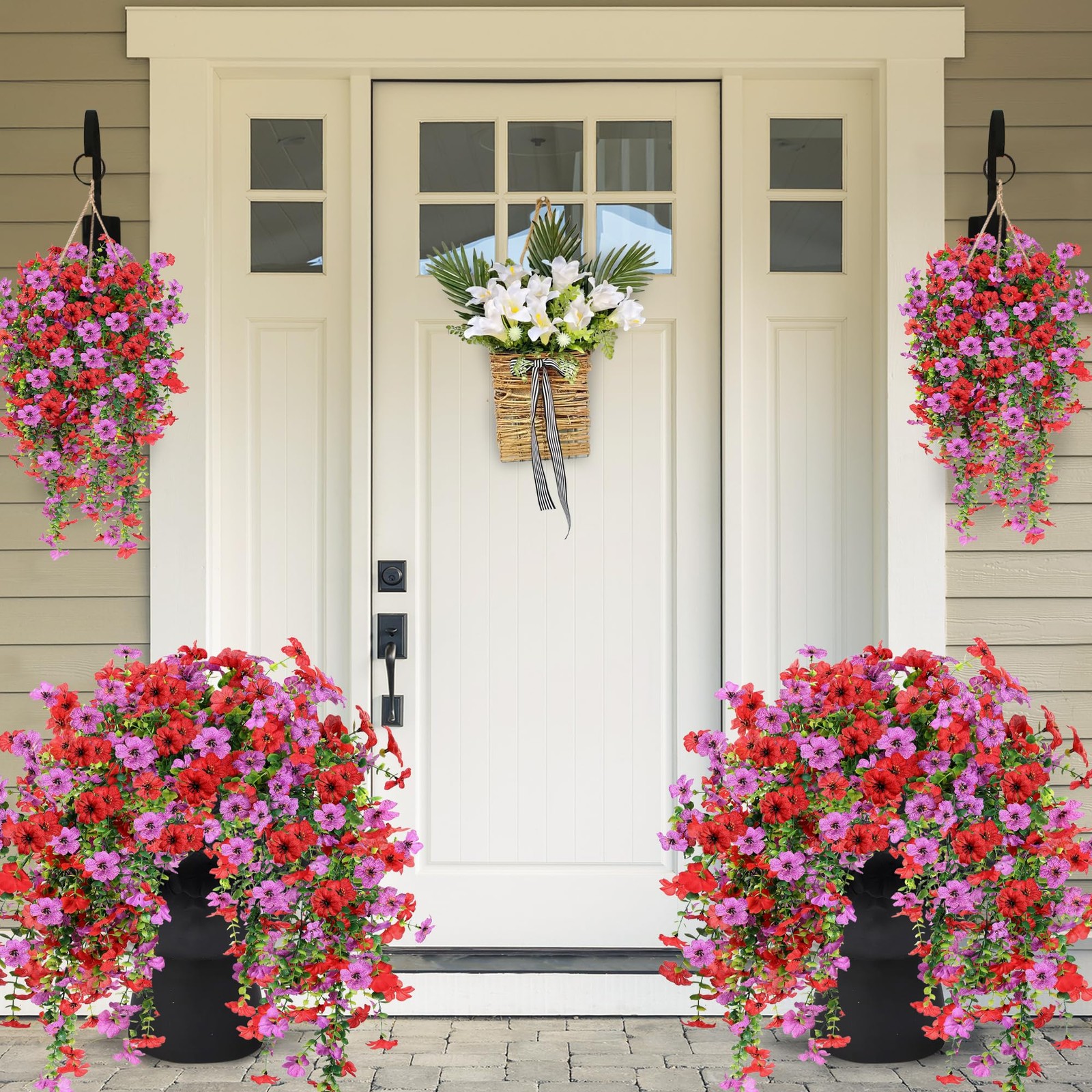 Artificial Fake Hanging Flowers Plants for Outdoor Outside Spring Summer Deco…
