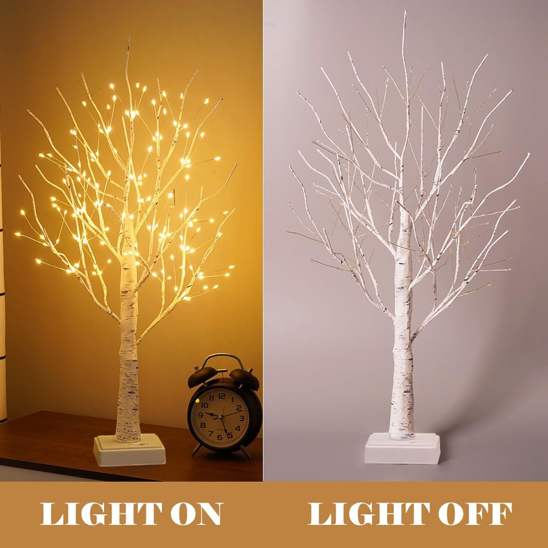 2ft Lighted Birch Tree with 144 Warm White LEDs – Small White Christmas Tree …