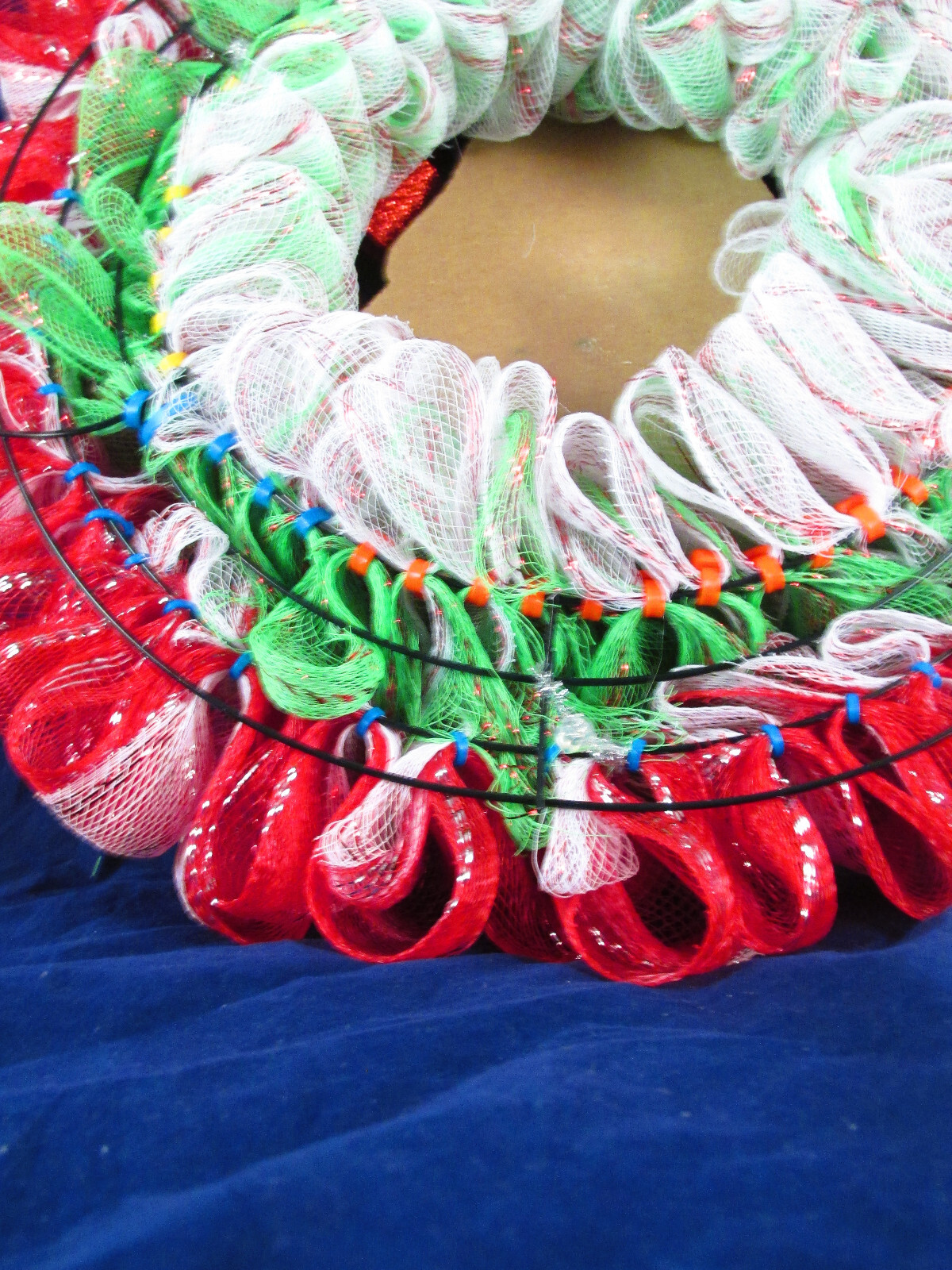 Red White and Green Bubble Deco Mesh Knome Christmas Wreath