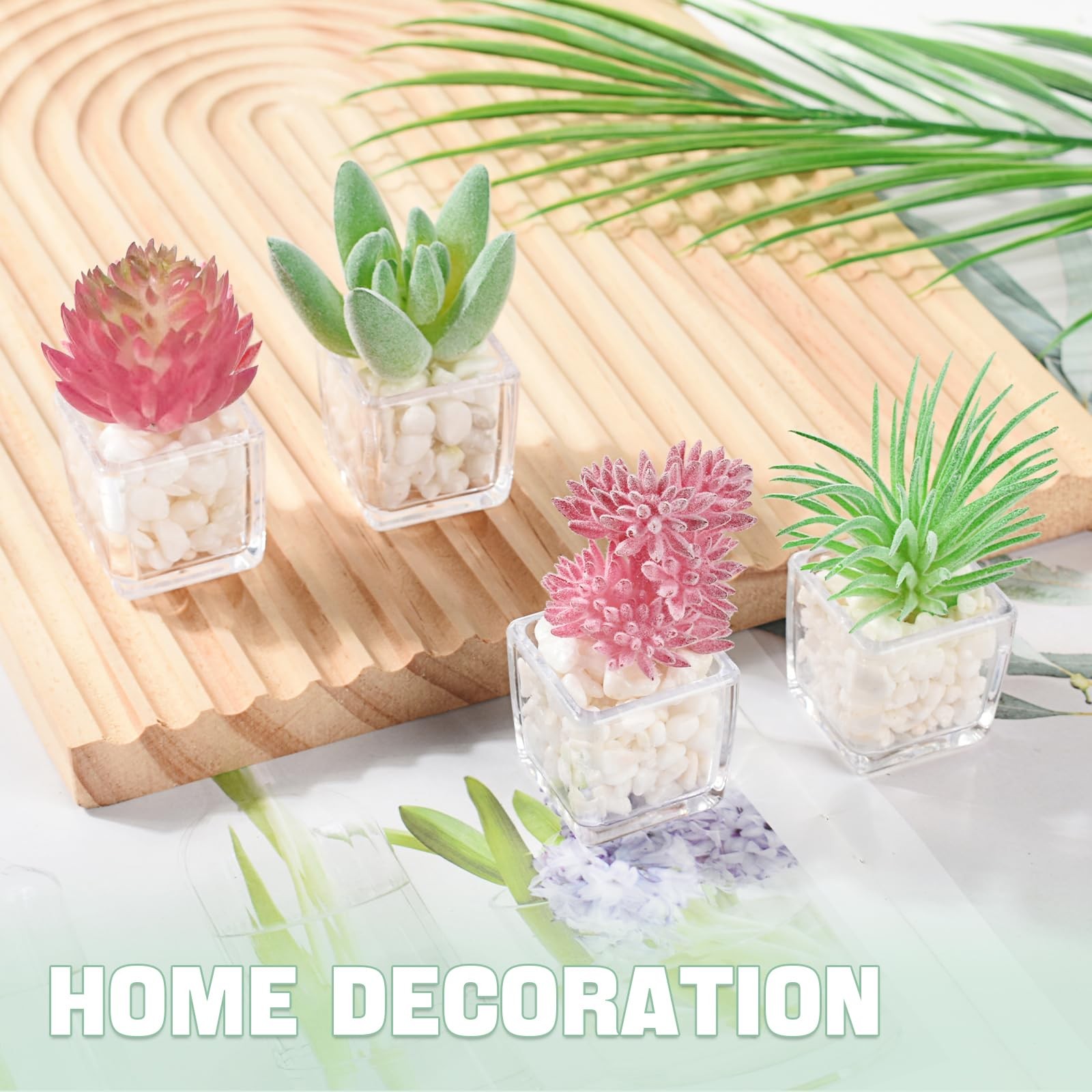 Mini Artificial Succulent 4 Pcs Lifelike Simulation with Pot Small Plants White