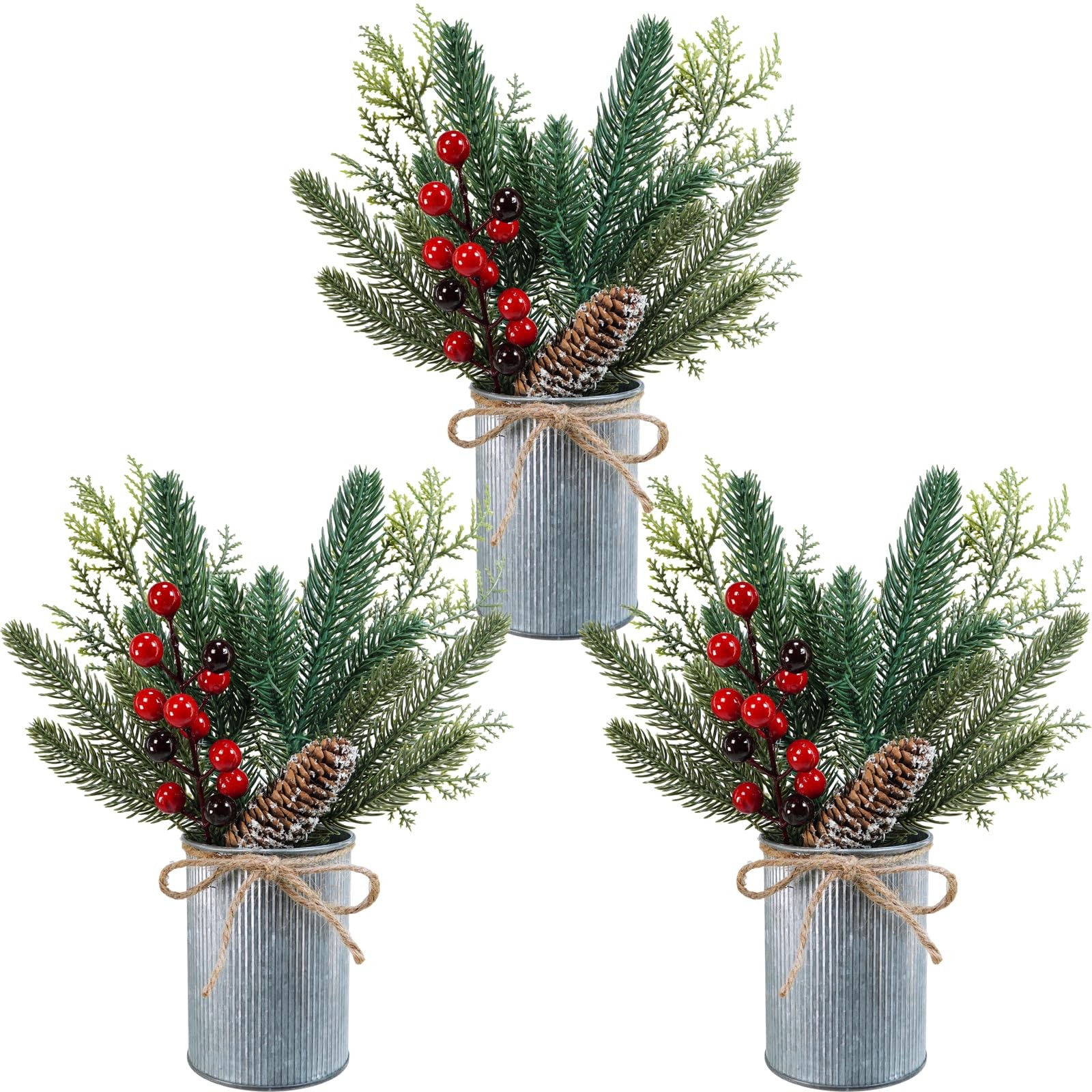 3 Pack Christmas Artificial Potted Plants Christmas Greenery Red Berry and Sn…