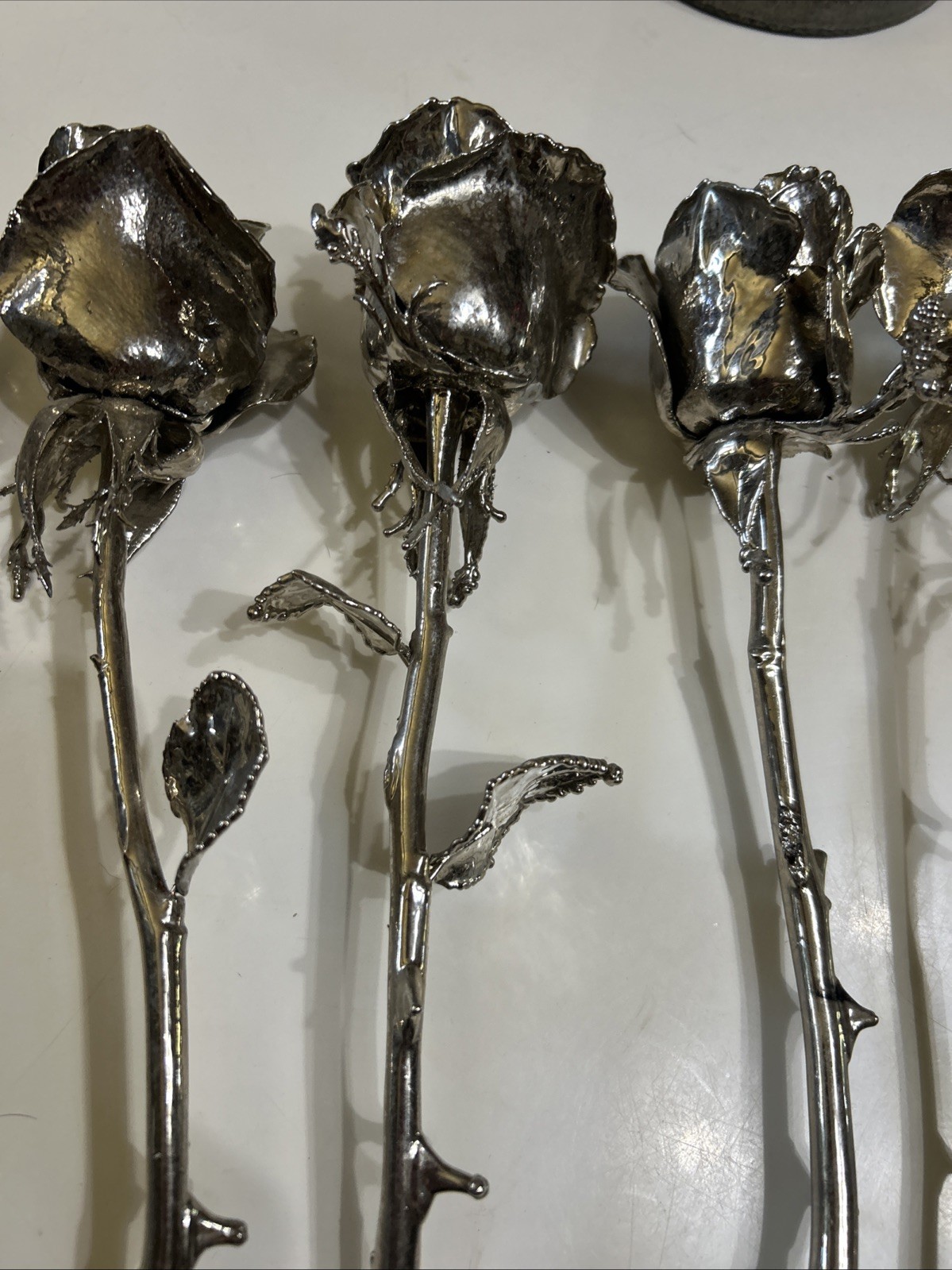 Set of six 6 Real Rose Dipped In Silver 18 inches long Triple dipped