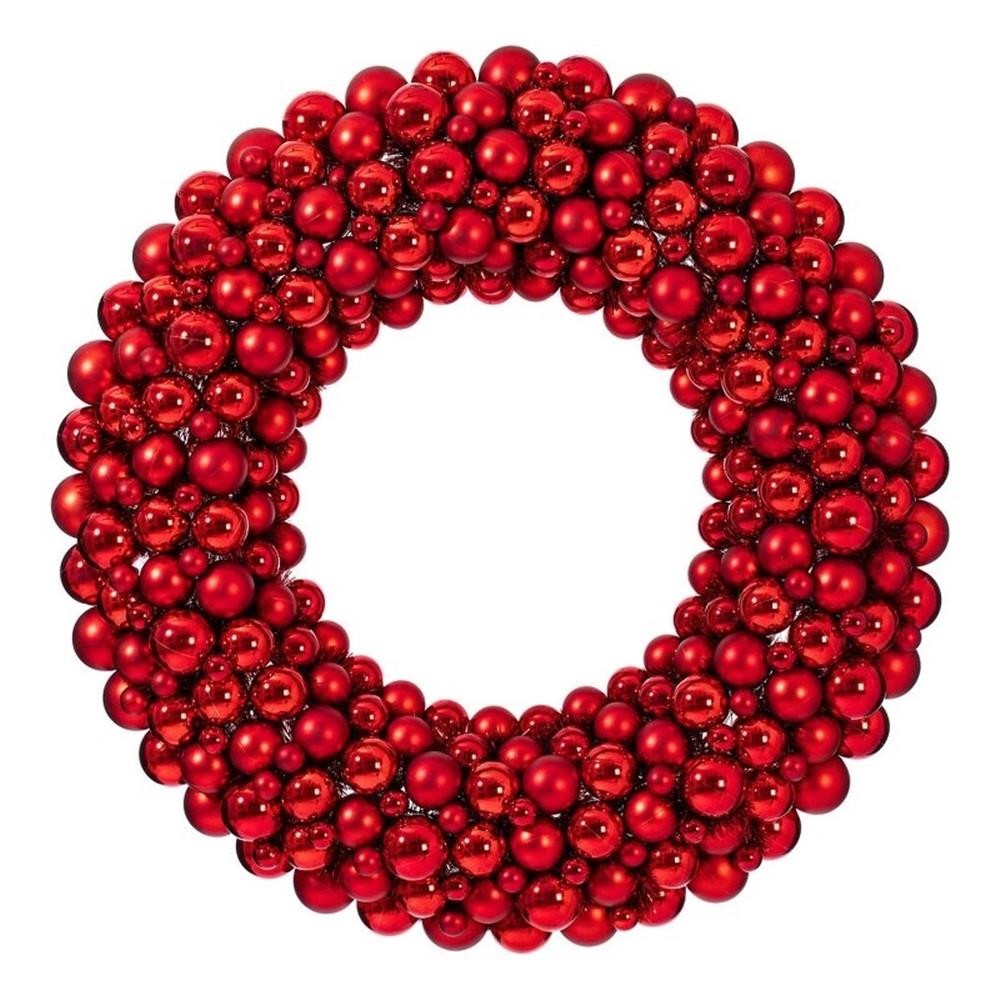 Vickerman 36″ Contemporary Plastic Ball Wreath in Shiny and Matte Red