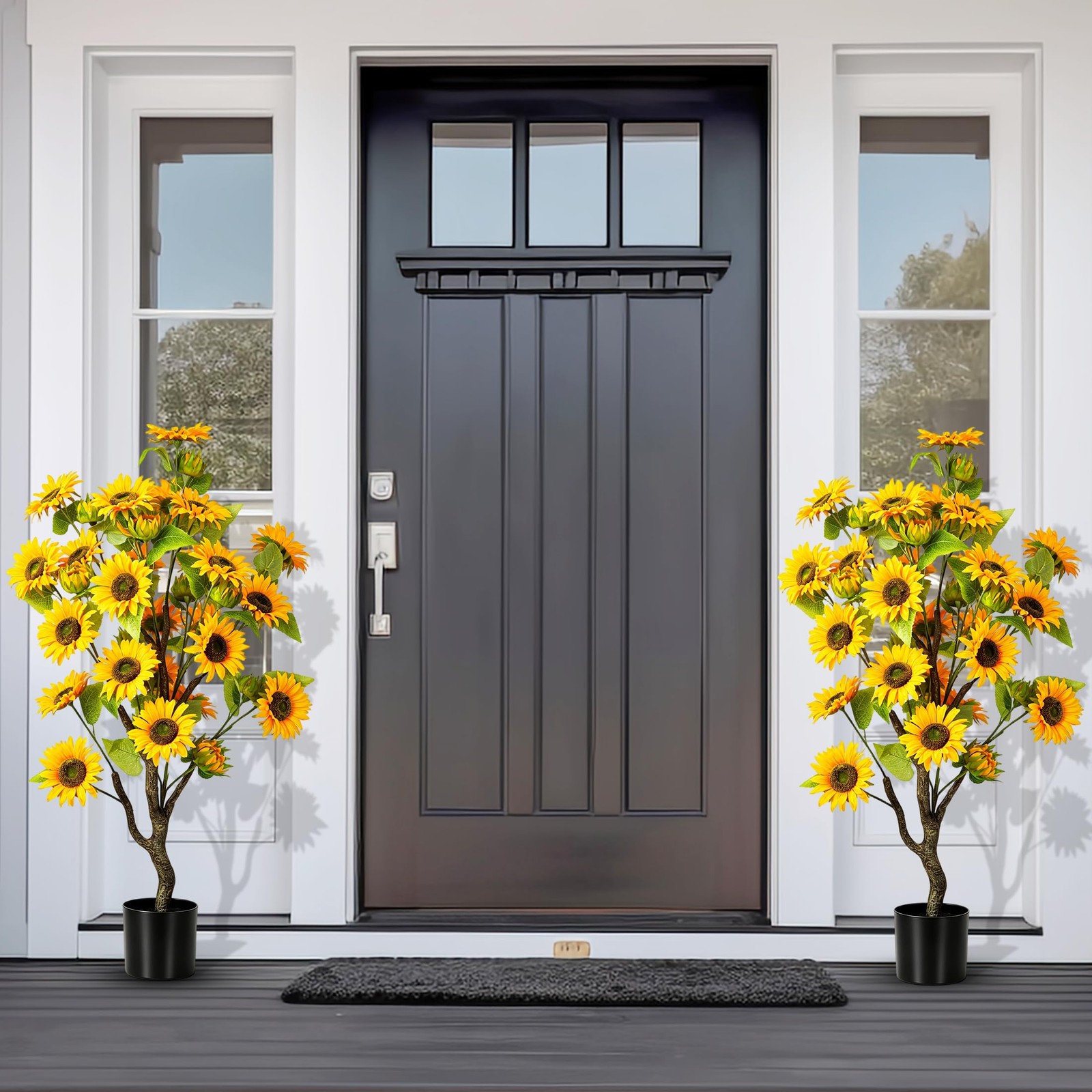 3FT Artificial Sunflower Topiary Trees Set of 2 – UV Resistant Fake Flower Tr…