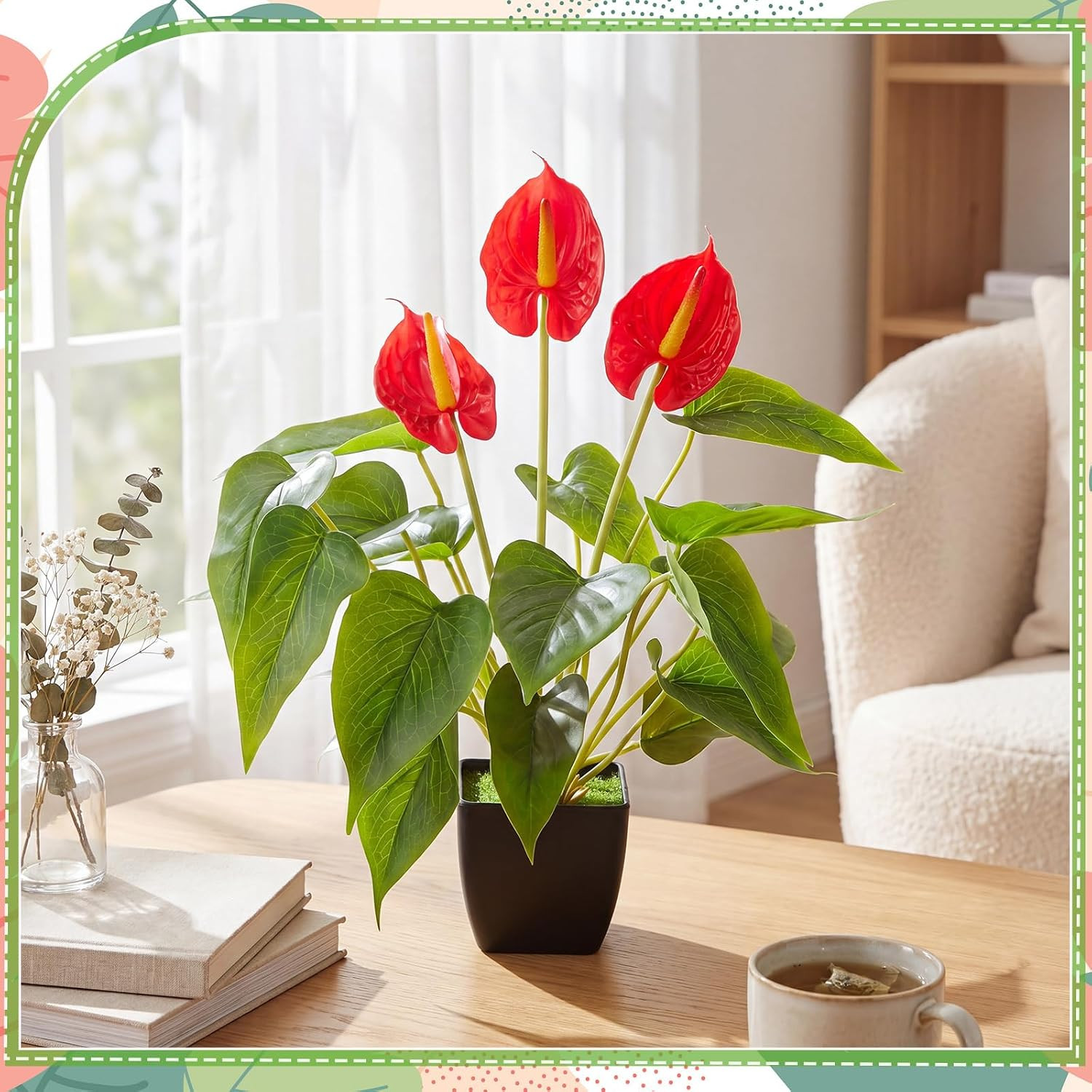 15″ Faux Calla Lily & Anthurium Potted Plants – 2 Pack Tropical Decor