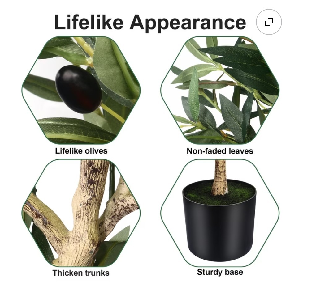 5 ft Artificial Olive Plants with Realistic Leaves and Natural Trunk